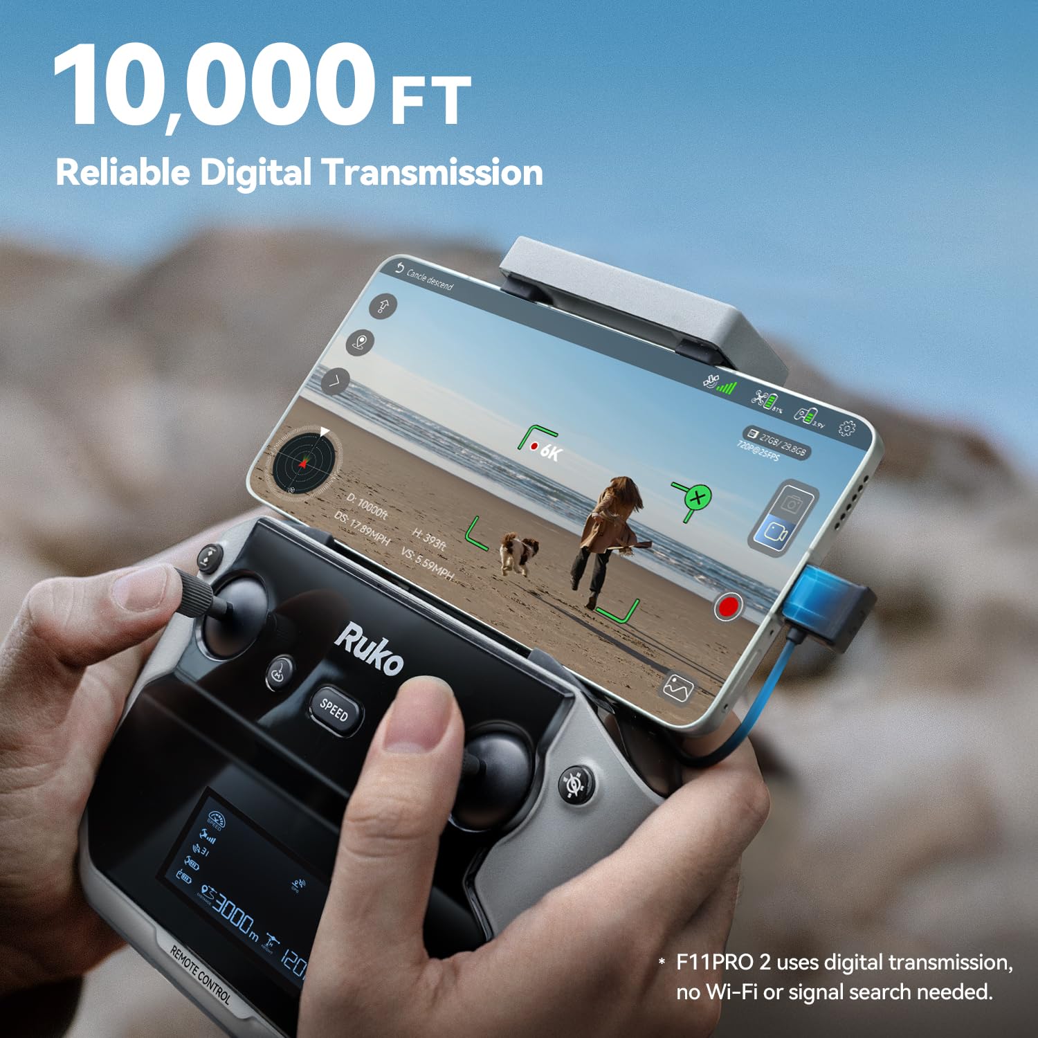 Ruko F11PRO 2 Drone with 6K Camera for Adults, 3-Axis Gimbal, 4K/30fps Video, 70-Min Flight Time with 2 Batteries, 10000ft FPV Transmission Professional Drone, Auto Return, Beginner Mode