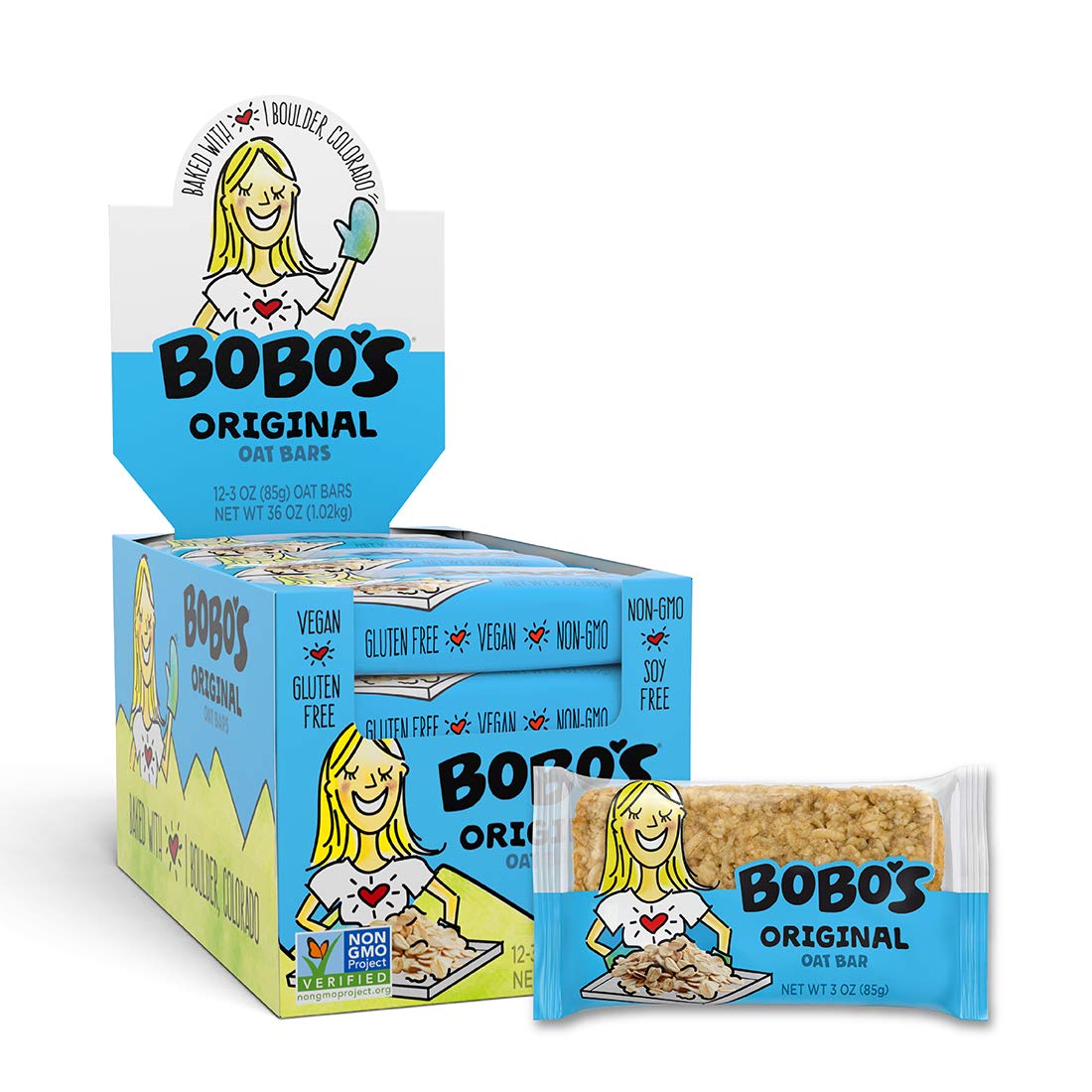 Bobo's Oat Bars, Original, 3 oz Bar (12 Pack), Gluten Free Whole Grain Snack and Breakfast Bar