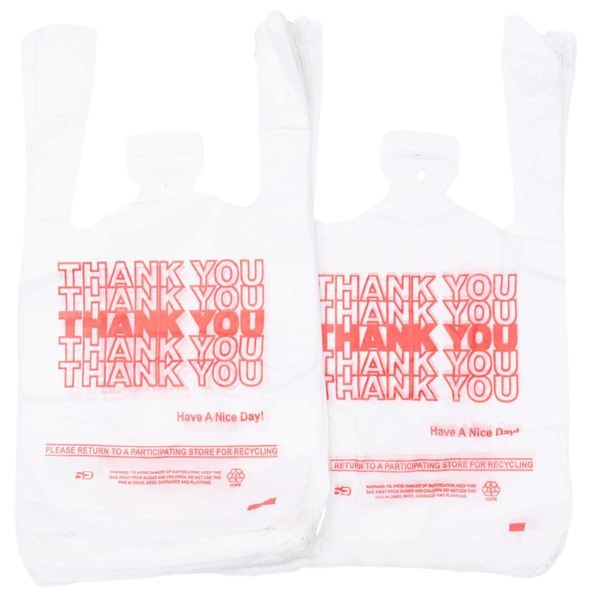 Small Economy "Thank You" T-Shirt Bags - 1/12 BBL - 7"X3.5"X13" - 1000 Bags Bulk - 13 Mic - White - For Retail, Groceries, Merchandise, Convenience Store, Supermarket, Restaurant