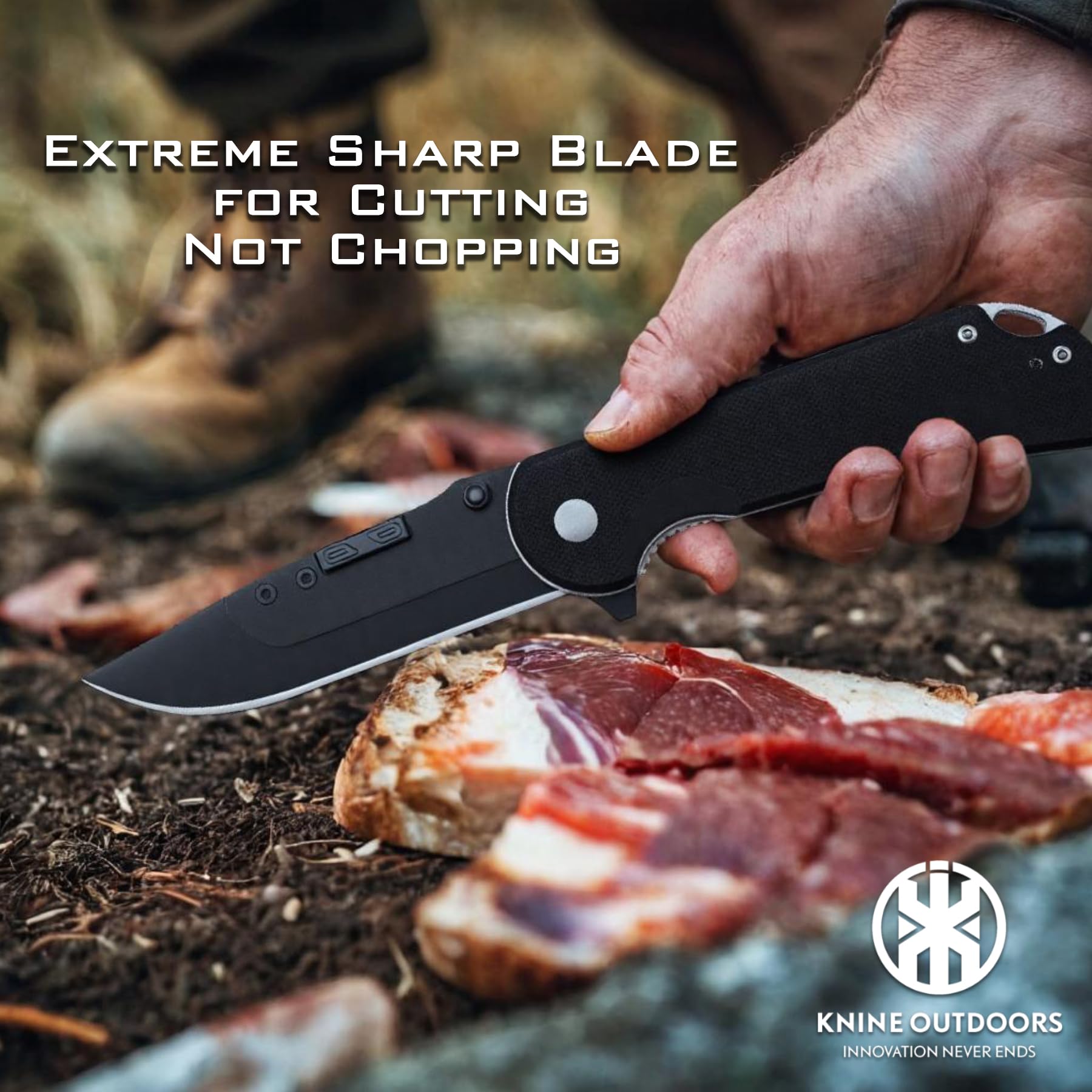 KNINE OUTDOORS Pocket Folding Knife for Men, Replacement Blades (Black)