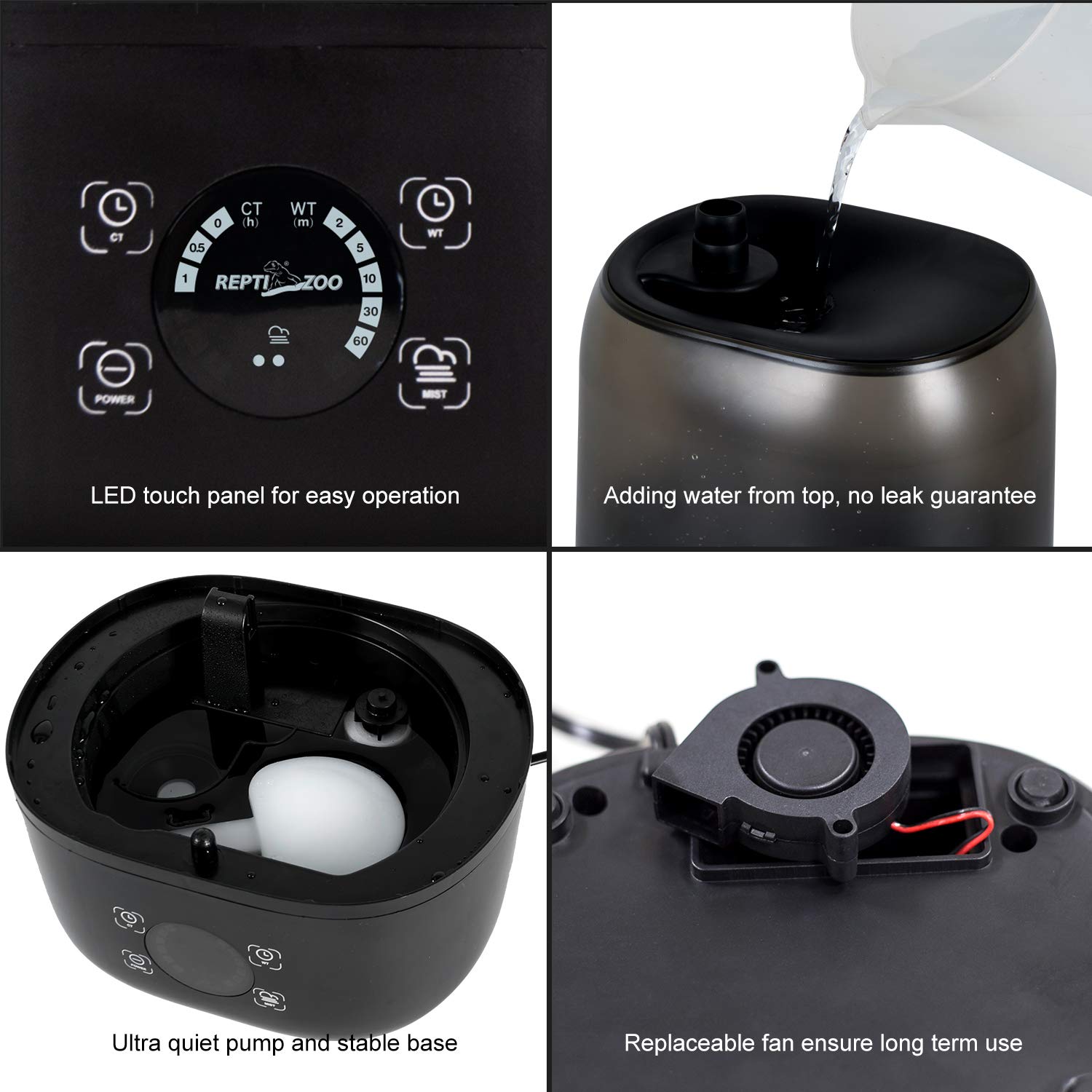 REPTI ZOO 4L Reptile Fogger Mister Tank, Terrariums Digital Tank Timing Humidifier Smart Touch Screen Adjustable Fogger for Reptiles Amphibians Herps