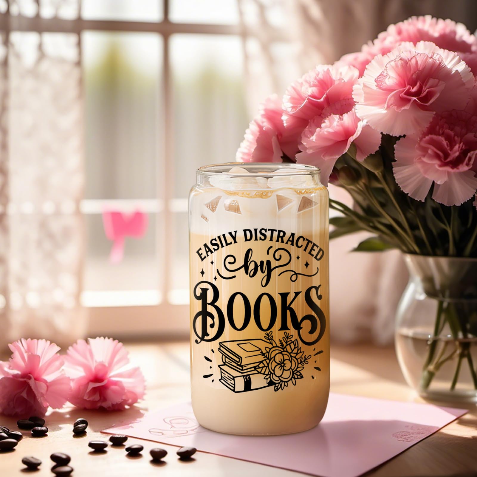Coolife 16 oz Book Lovers Coffee Glass Cups Tumblers w/Lids Straws, Bookish Gifts for Women, Bookworm Gifts for Book Lovers Club, Librarian Stuff, Readers Accessories, Christmas Birthday Reading Idea