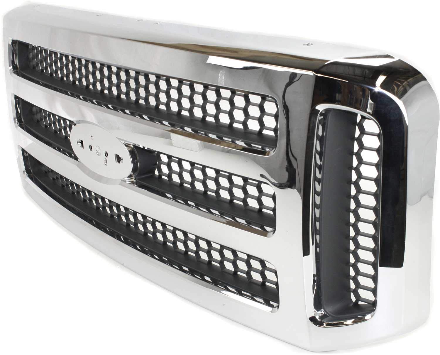 Evan Fischer Grille Assembly Compatible with 2005-2007 Ford F-250 F-350 F-450 F-550 Super Duty, Chrome Shell, Painted Gray Insert