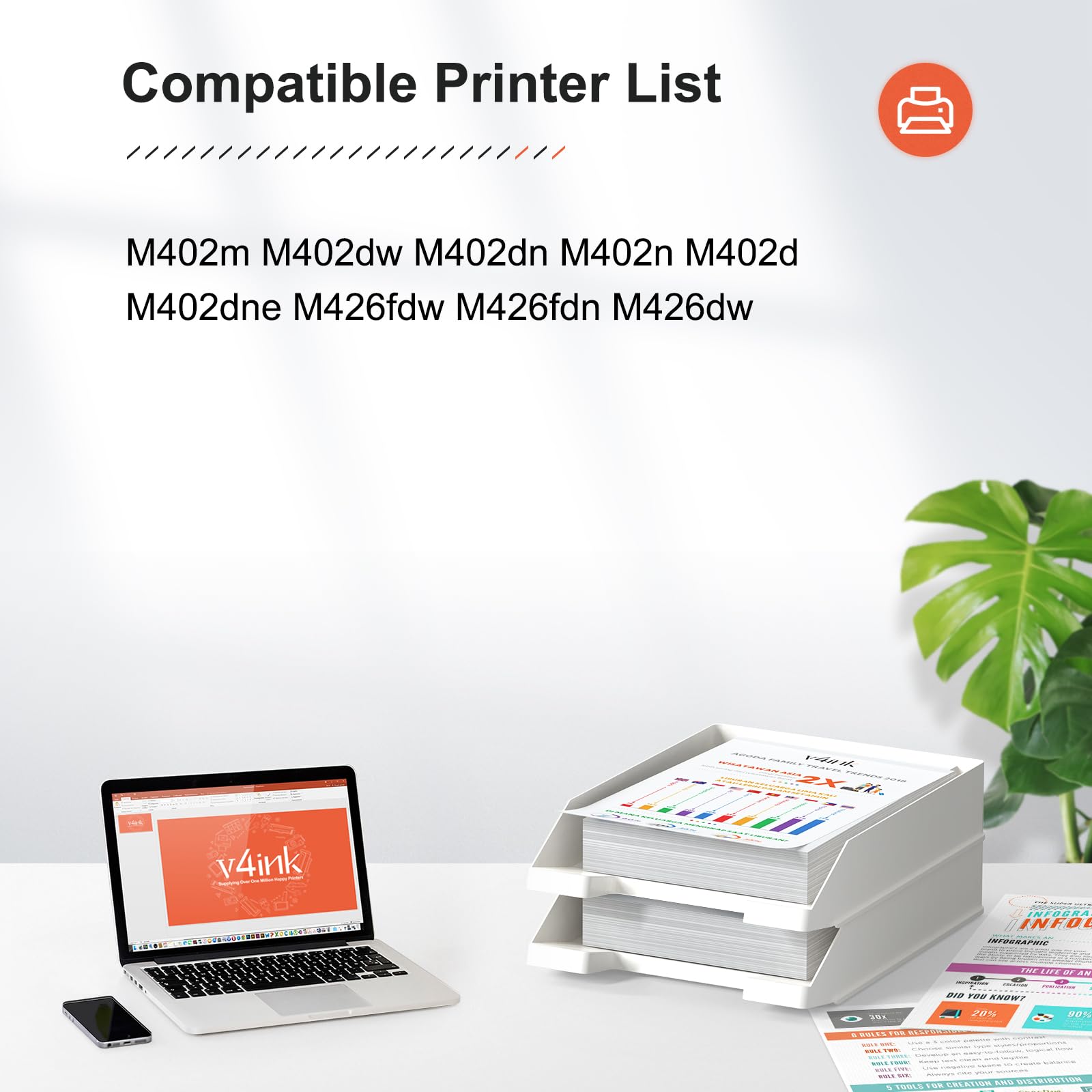 v4ink 4PK Compatible 26X Toner Cartridge Replacement for 26X CF226X 26A CF226A Toner High Yield Black Ink for Pro M402n M402dn M402dne M402dw MFP M426fdw M426fdn M426dw M402 M426 Printer New Version