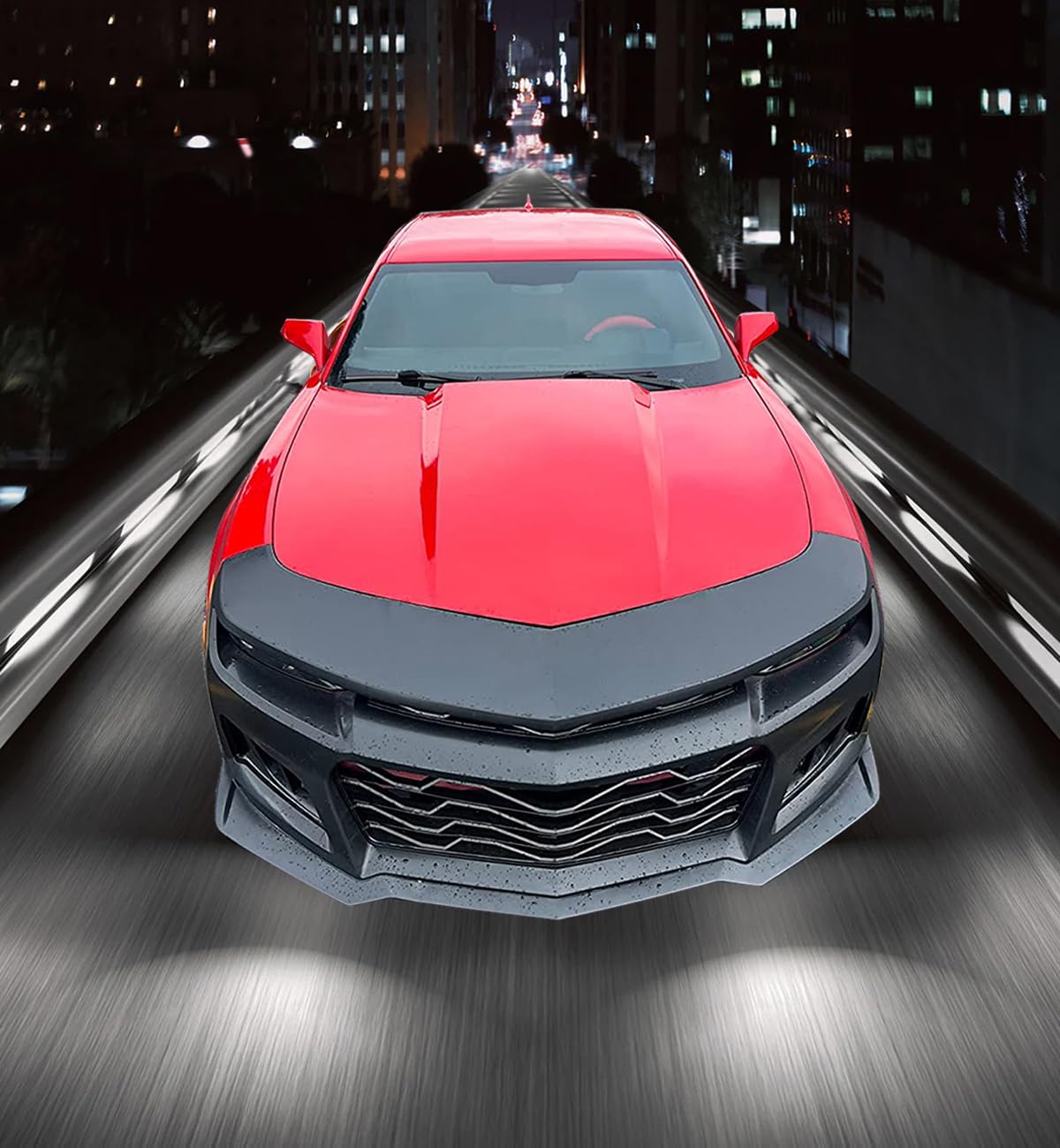 IKON MOTORSPORTS Front Bumper Compatible With 2014-2015 Chevy Camaro, ZL1 Style Black PP Cover with Grille + Bottom Lip + Air Duct + Under Body Panel