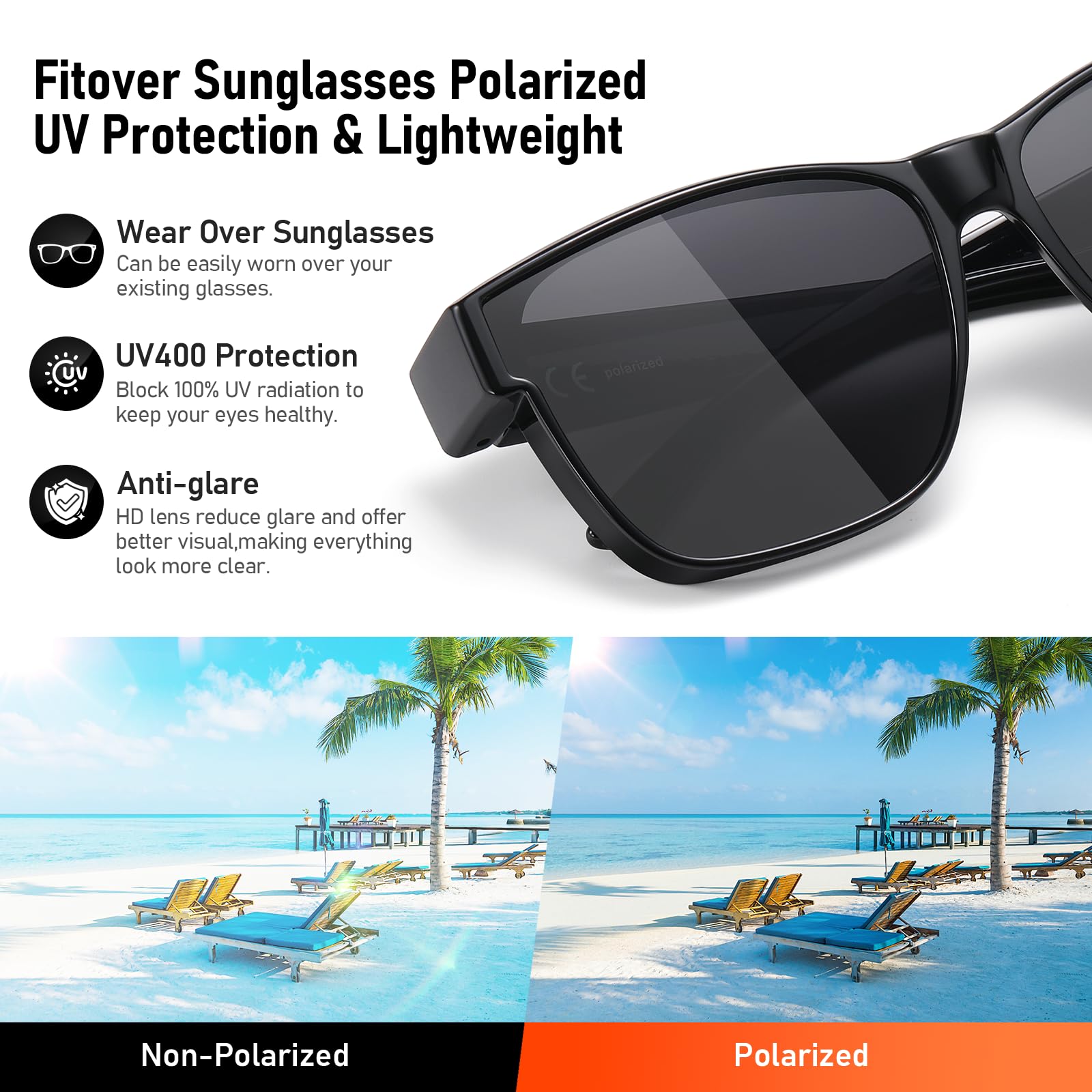 GEGURI Polarized Sunglasses Fit Over Glasses for Men Women, Oversized Square Sun Glasses UV400 Protection Shades