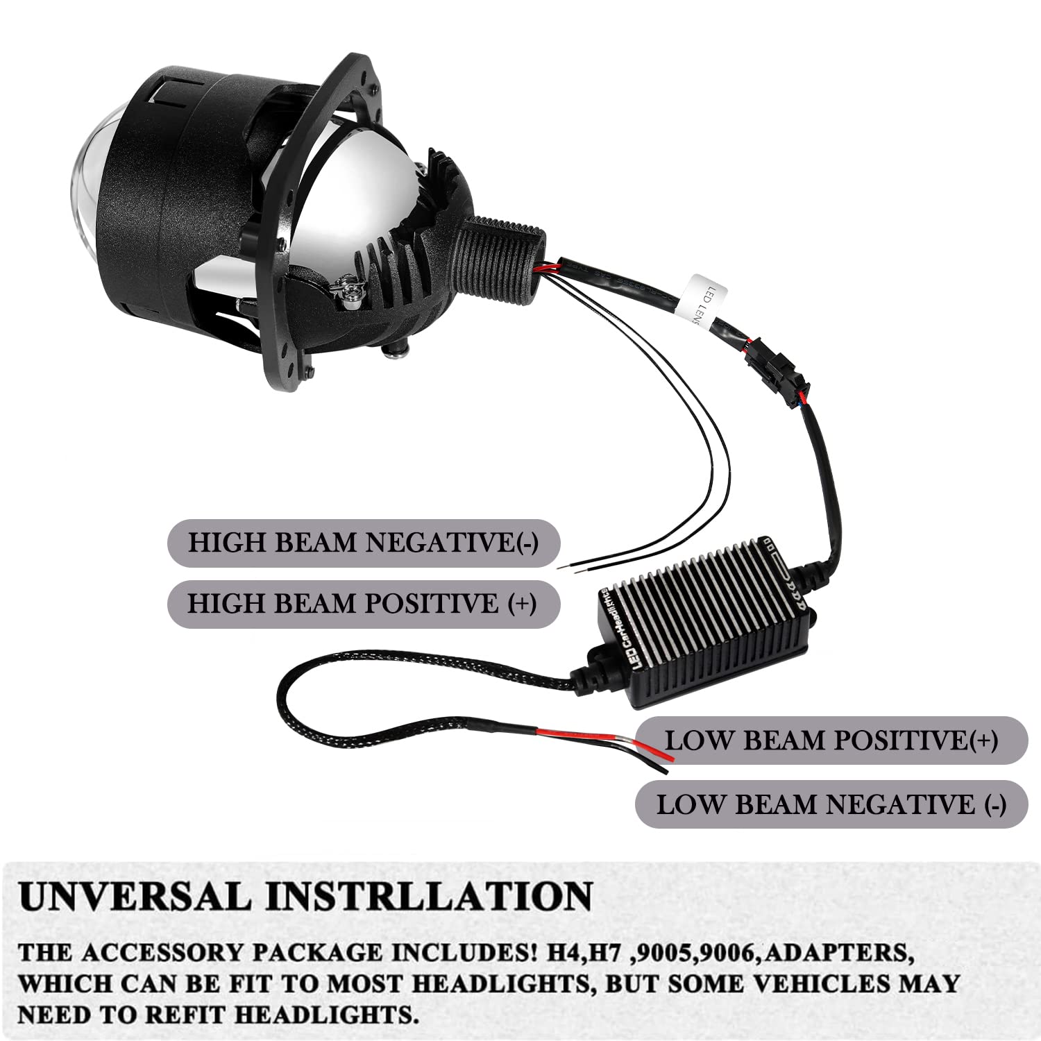 2.5 Inch Bi LED Projector Lens Headlight Retrofit Kit with High Low Beam-6000K White 92W/pair 20000LM Focus Beam DOT Approved Clear Cut off Line No Blind Oncoming Car Upgrade Bi-Xenon Projector Lens