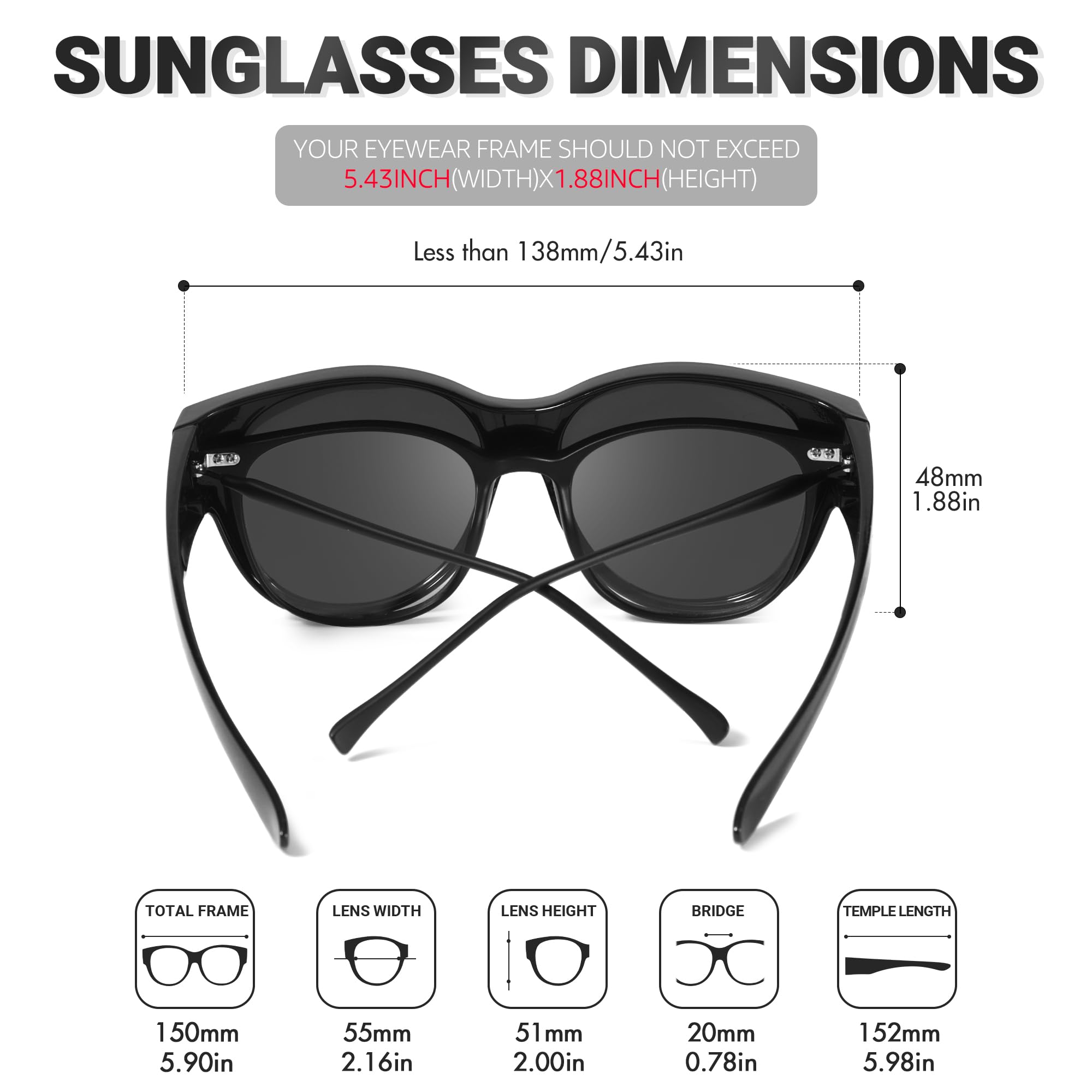 TJUTR Oversized Fit Over Sunglasses for Women Trendy Polarized Sun Glasses Over Prescription Glasses with UV400 Protection