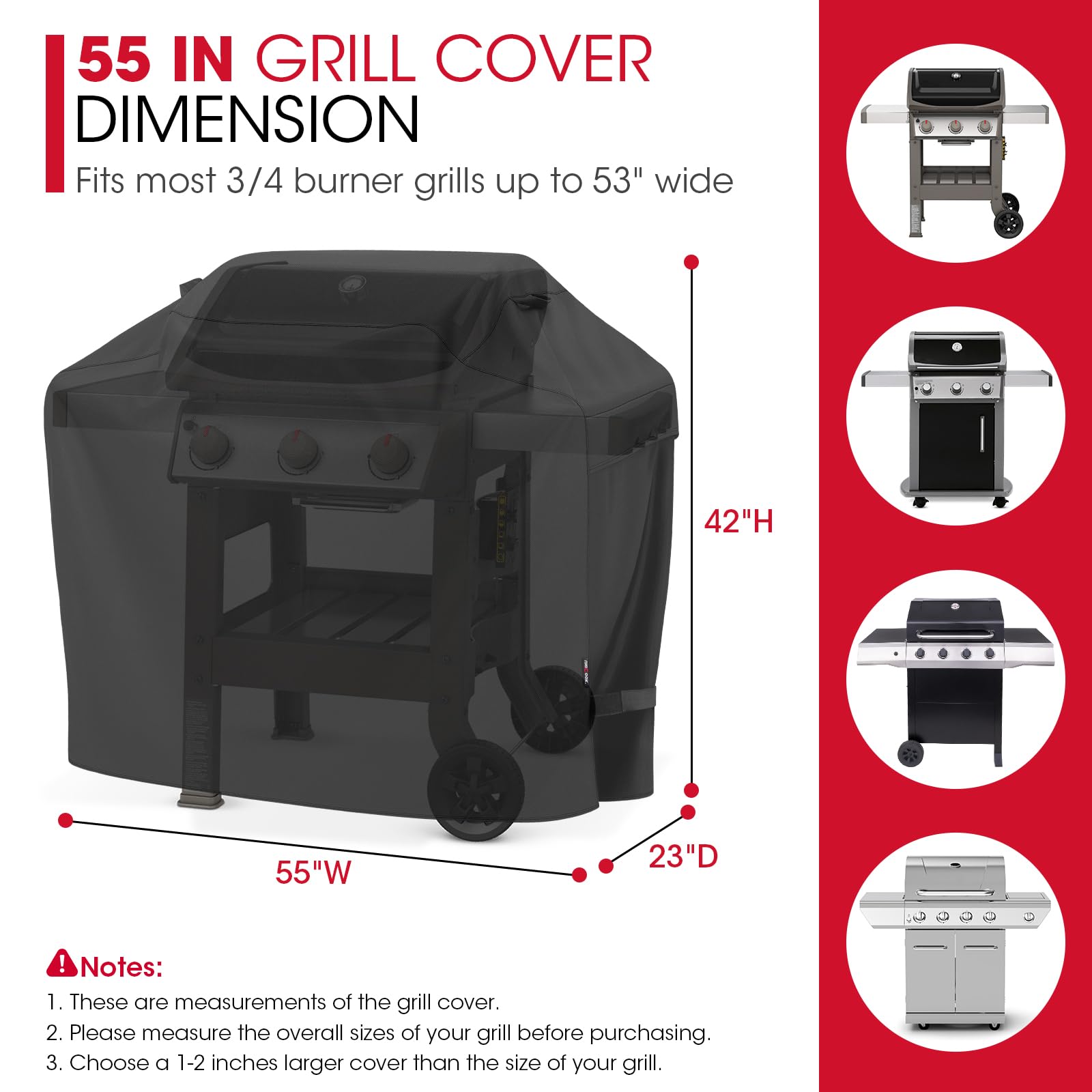 Unicook Grill Cover 55 Inch for Outdoor Grill, Heavy Duty, Waterproof, Fade Resistant, BBQ Cover with Handles/Straps/Air Vents, Compatible with Weber Charbroil Nexgrill Gas BBQs etc