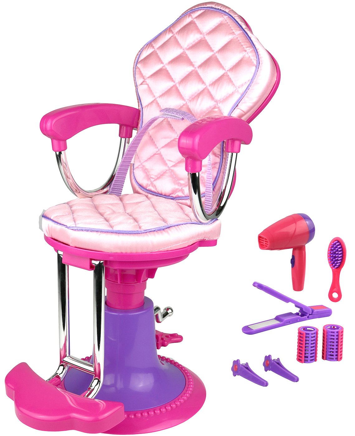 Click N' Play Doll Salon Chair for Pretend Play - Hair Salon Toys for Girls, Pretend Salon Kit with Accessories: Hair Brush, Curlers, Clips - Chair for Dolls - Girl Gift for Ages 3 Up, Pink, Purple