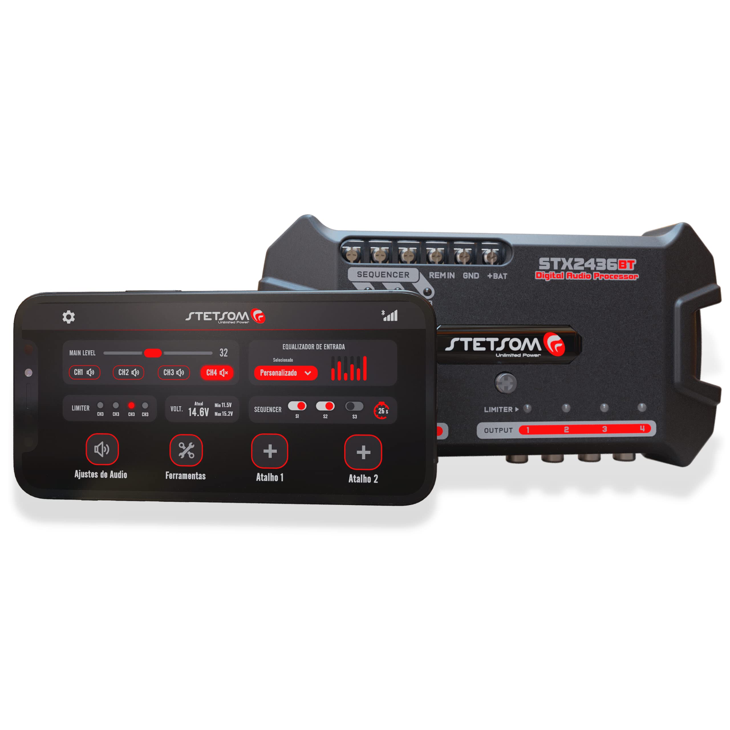 Stetsom STX 2436 Bluetooth DSP PRO - Digital Signal Processor, DSP PRO, Equalizer, Exclusive APP, Band Graphic, High Precision Crossover, Filters, Voltmeter, Limiter, Digital Audio Processor
