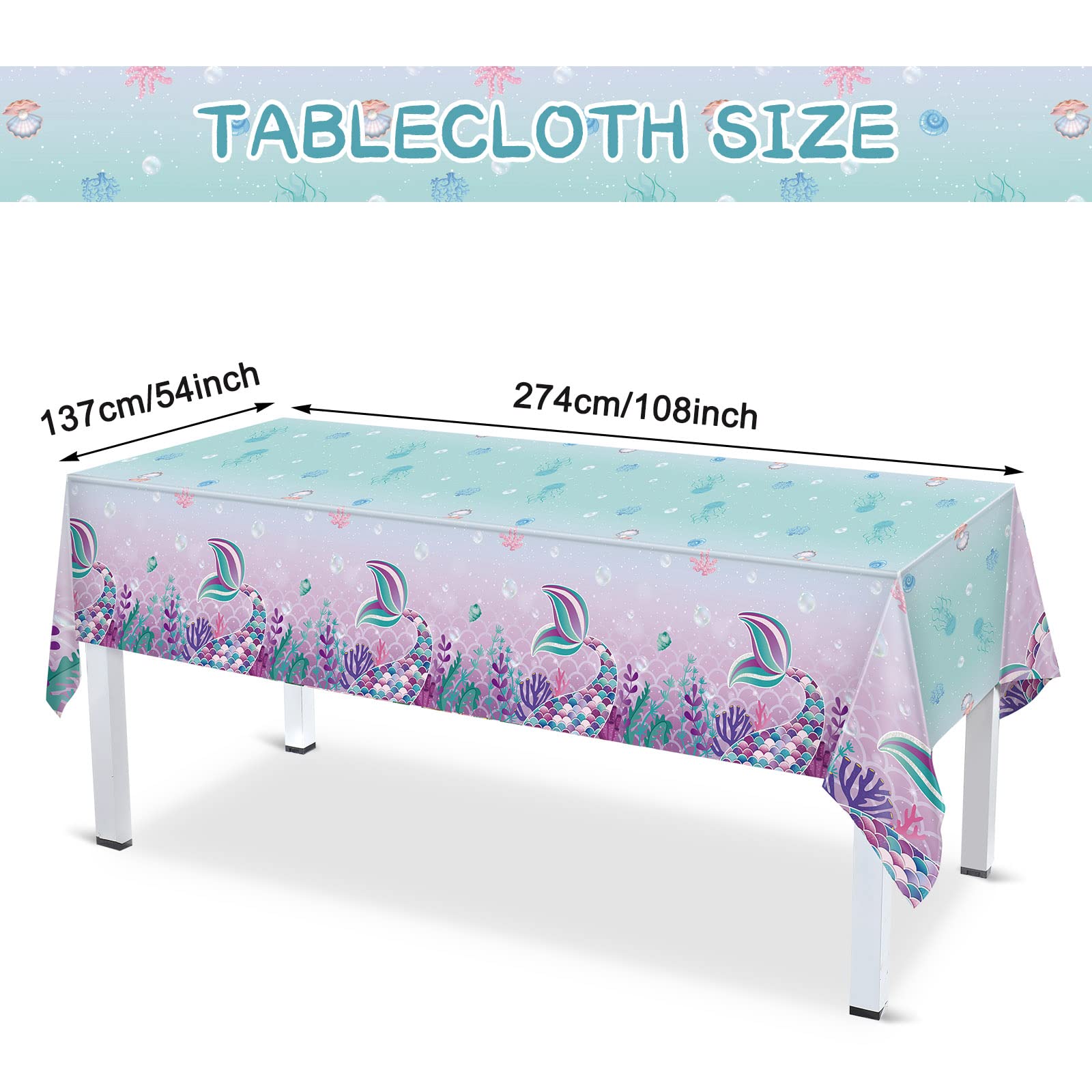 172 Pcs Mermaid Party Supplies Mermaid Birthday Set for Girls, Including Plate, Napkin, Cup, Knife Fork and Spoon, Tablecloth Set for Mermaid Under the Sea Baby Shower Party Decor, Serves 24 Guests