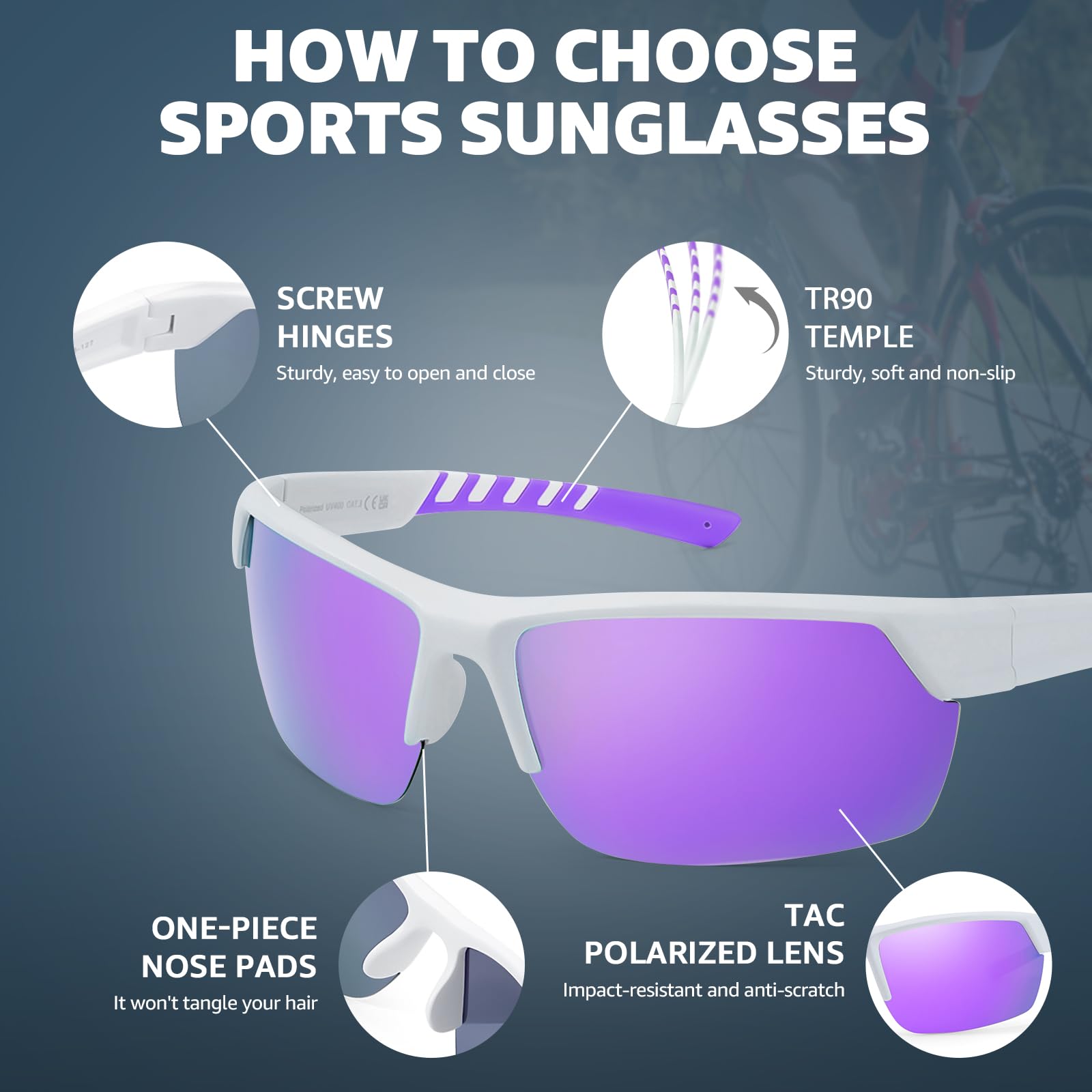 TJUTR Running Sunglasses for Women, Polarized Wrap Around Sun Glasses with UV400 Protection for Sports Cycling Golf TS3080