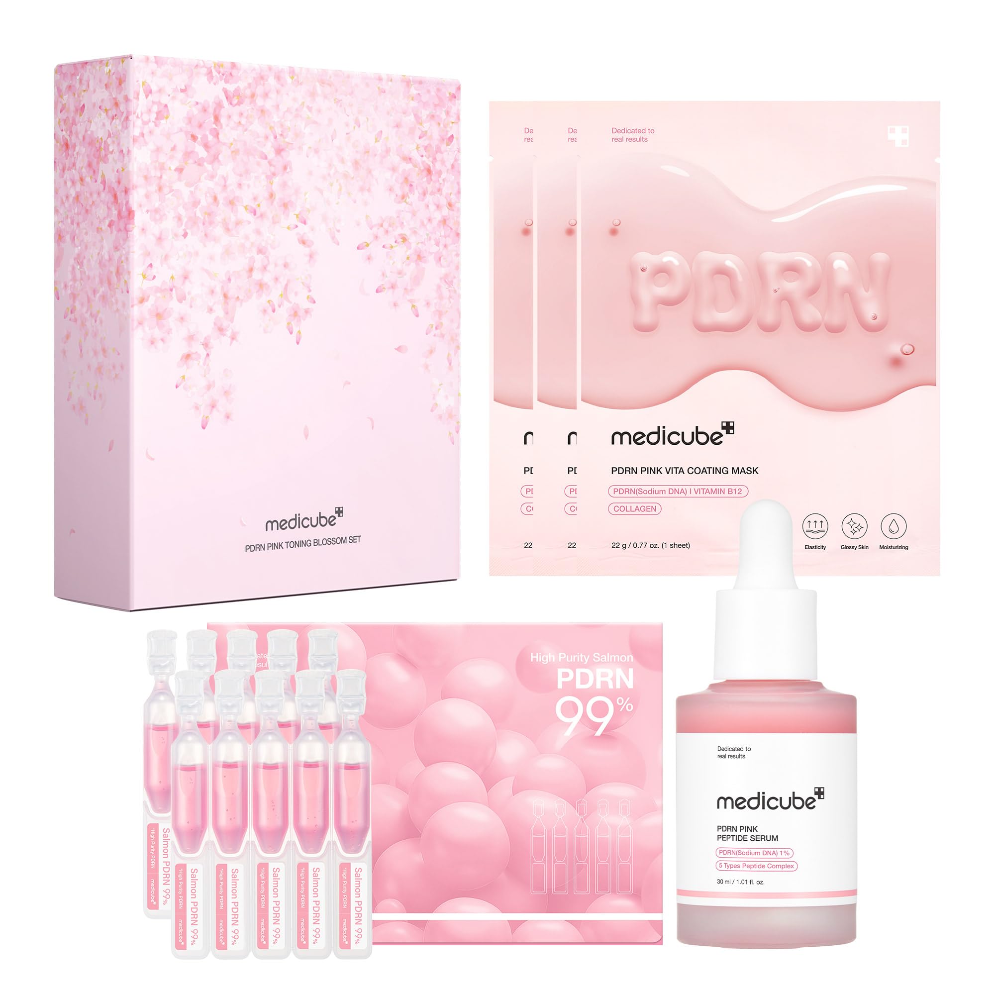 medicube Pink PDRN Trio Gift Set for Glass Glow Skin -Hydrating, Firming, and Radiance-Boosting Skincare Set for Women & Girls | With Salmon DNA PDRN, Peptides and Pink Vitamin | Korean Skincare