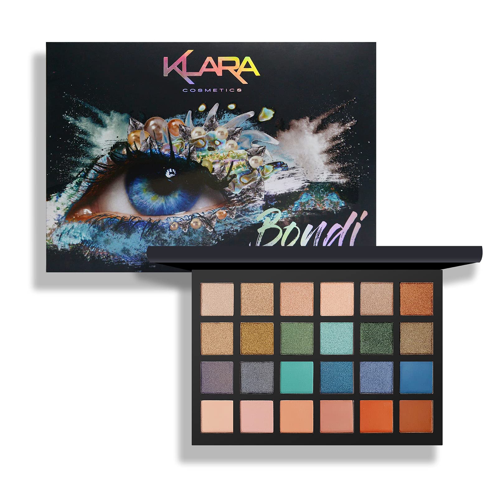 Klara Cosmetics 24 Shades Eyeshadow Palette -Festive Luxury Vibrant Bold Full-Color Pigment Long Lasting Matte Shimmer Eye shadow Palette (Bondi)