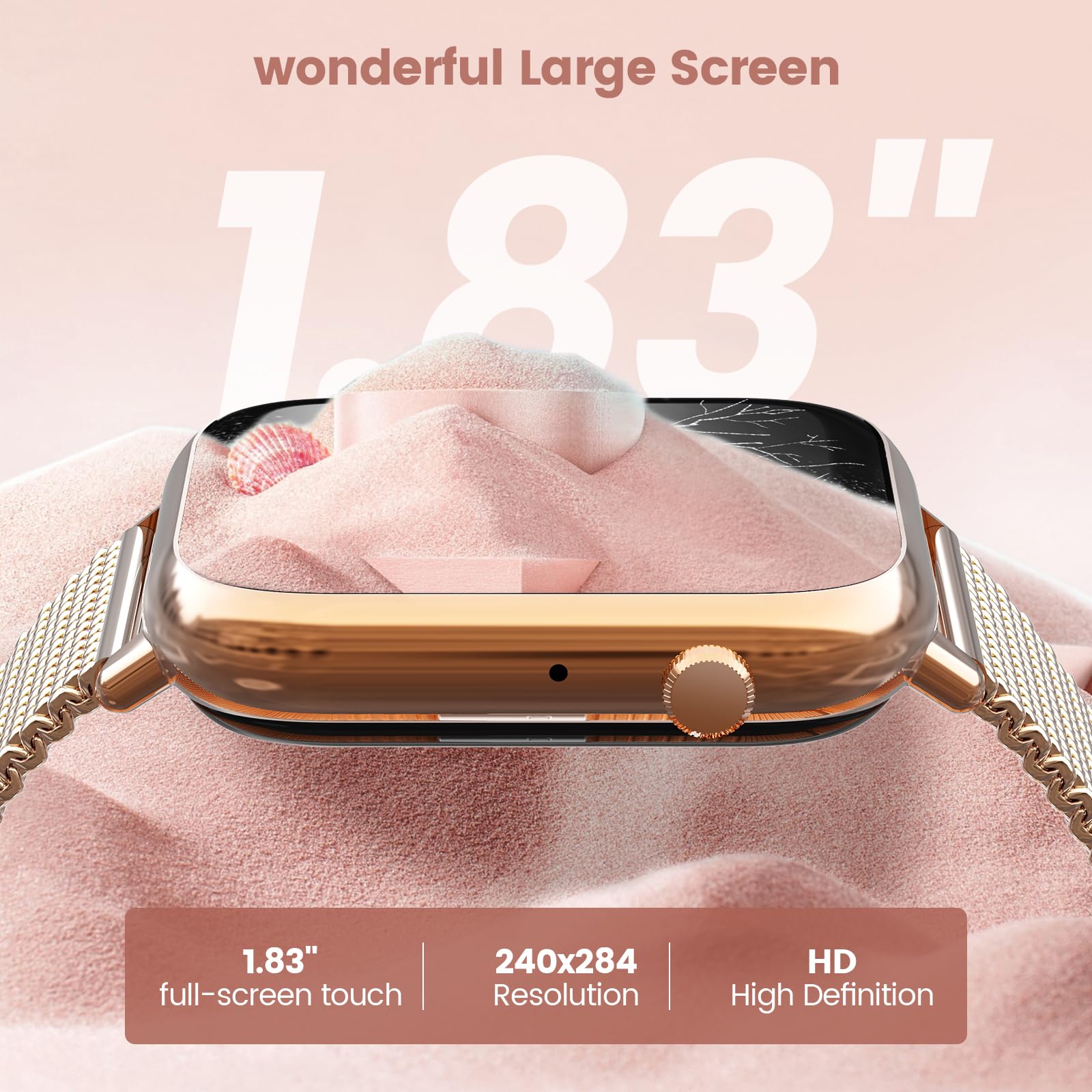 elfofle Smart Watches for Women,1.83" Fitness Tracker with Answer/Make Calls/Sleep Monitor/IP67 Waterproof /SpO2 Fitness Tracker/Sleep Monitor Watch for Android iOS (Gold)