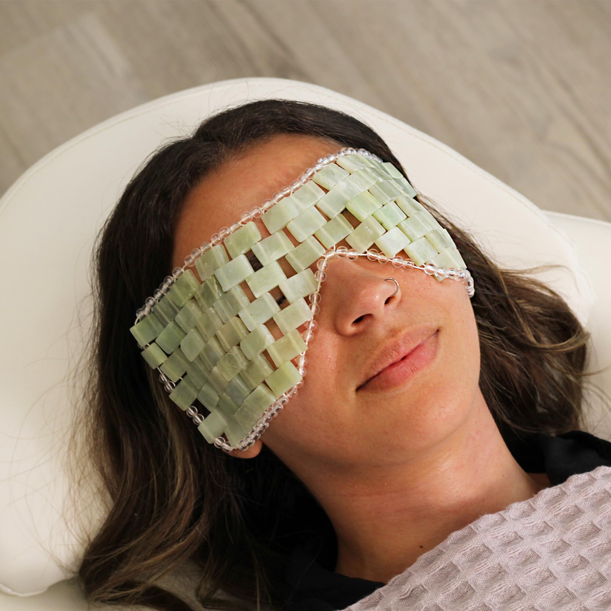 Alana Mitchell Jade Eye Mask – Weighted Eye Mask to Eliminate Wrinkles, Puffiness, & Irritation – Headache and Migraine Relief Mask - 100% Real Jade Stone Beads for Hot & Cold Anti Aging Therapy