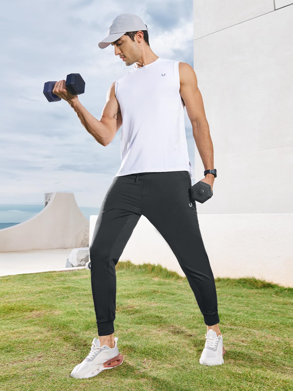 NORTHYARD Men's Joggers Pants with Zipper Pockets Lightweight Sweatpants Athletic Running Workout Track Pants for Men Black M