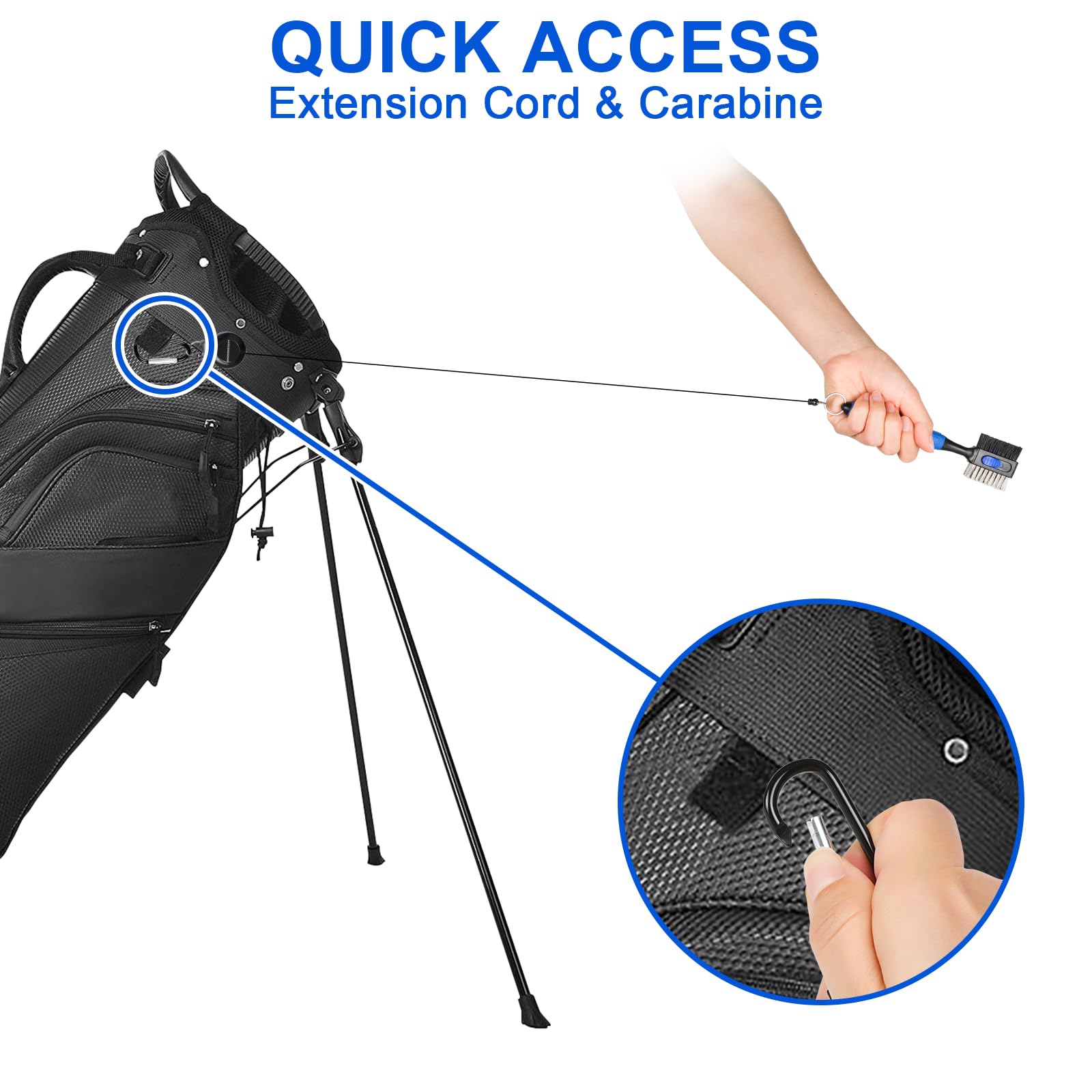 THIODOON 2 Pack Golf Club Cleaner Brush with Retractable Spike 2FT Extension Cord and Carabiner Lightweight Golf Club Groove Cleaning Brush Tool for Irons and Woods Comfortable Handle Grip