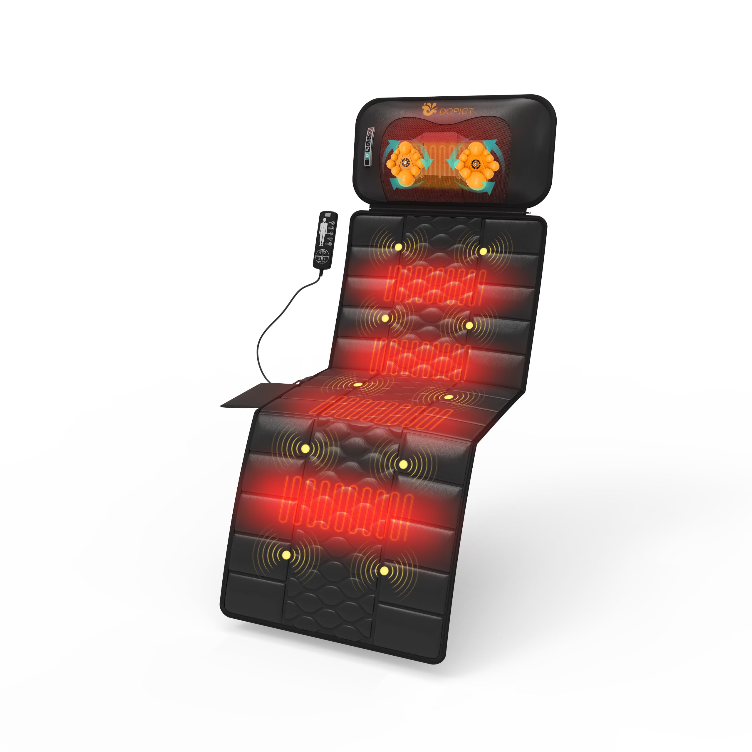DOPICT Massage Mat, Detachable Neck Massager, Full Body Vibration Heating, Massage Pad with 10 Vibrating Motors and 9 Speed Settings for Home Office Use, Gift for Men Women Parents,Black