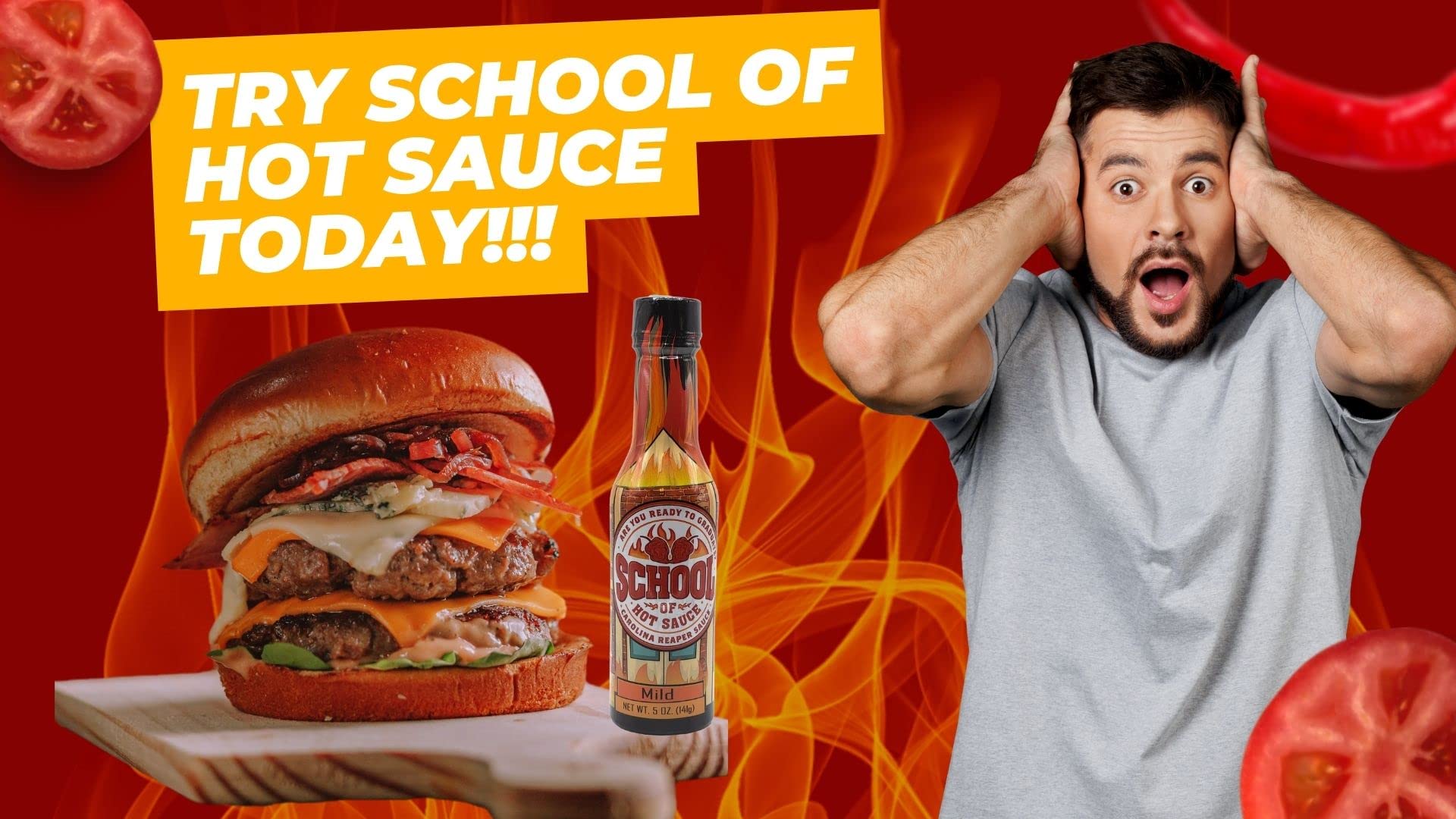 School of Hot Sauce, Mild, Carolina Reaper Pepper Sauce, A Perfect Balance of Heat and Flavor, Gourmet Hot Sauce, Versatility For All Kinds of Foods, Exquisite Taste In A Bottle, 5 fl oz.
