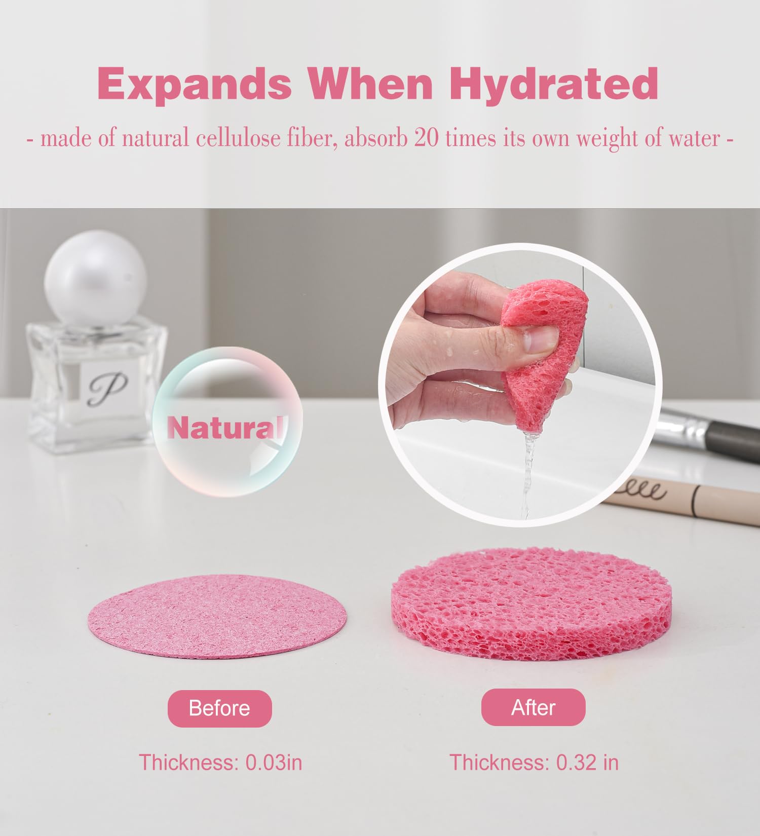 METUUTER 50 PCS Compressed Facial Sponges for Estheticians- 100% Natural Cellulose Face Sponge Professional Cosmetic Spa Sponges for Face Cleansing, Massage, Pore Exfoliating, Mask, Makeup Removal