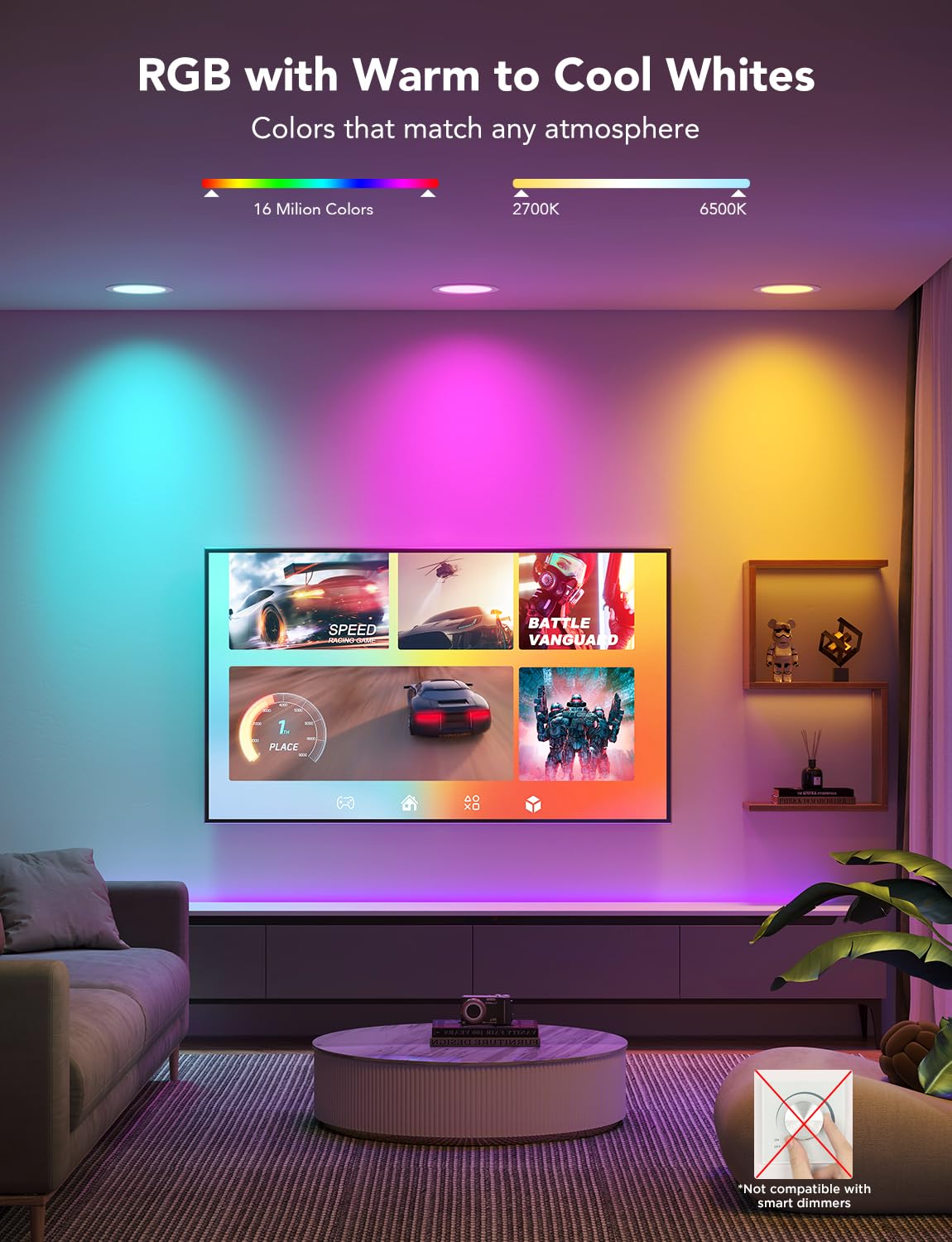 Govee 6 Inch Smart Recessed Lighting, Wi-Fi Bluetooth Direct Connect RGBWW LED Downlight, 65 Scene Mode, Work with Alexa & Google Assistant, LED Recessed Lighting with Junction Box, 1100 Lumen, 6 Pack