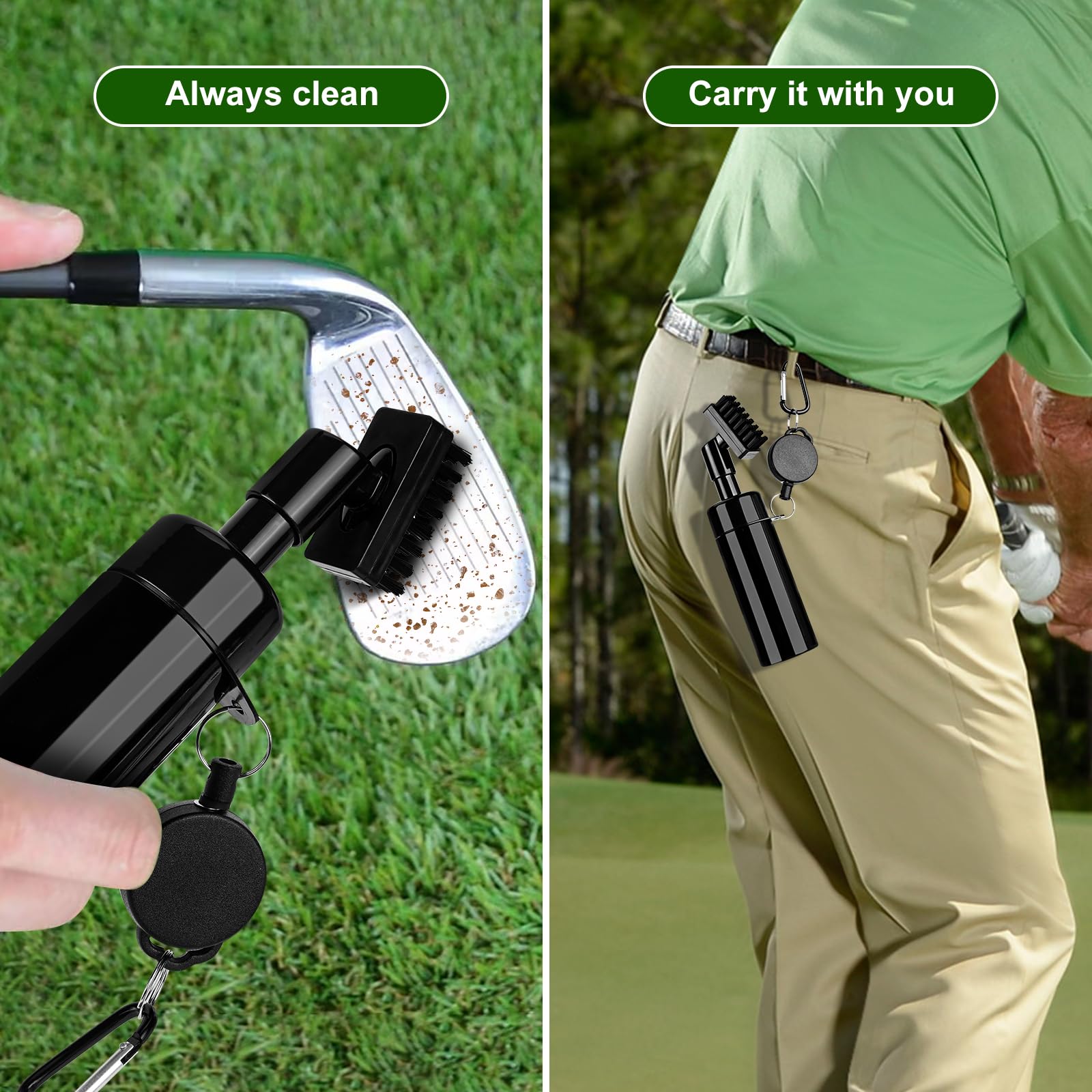 Golf Club Brush Cleaner with Retainer Clip and Squeeze Water Bottle,Suitable for U & V-Grooves 8 Inches Golf Water Brush with Retractable Clip Hold 5.5oz of Water (Black)