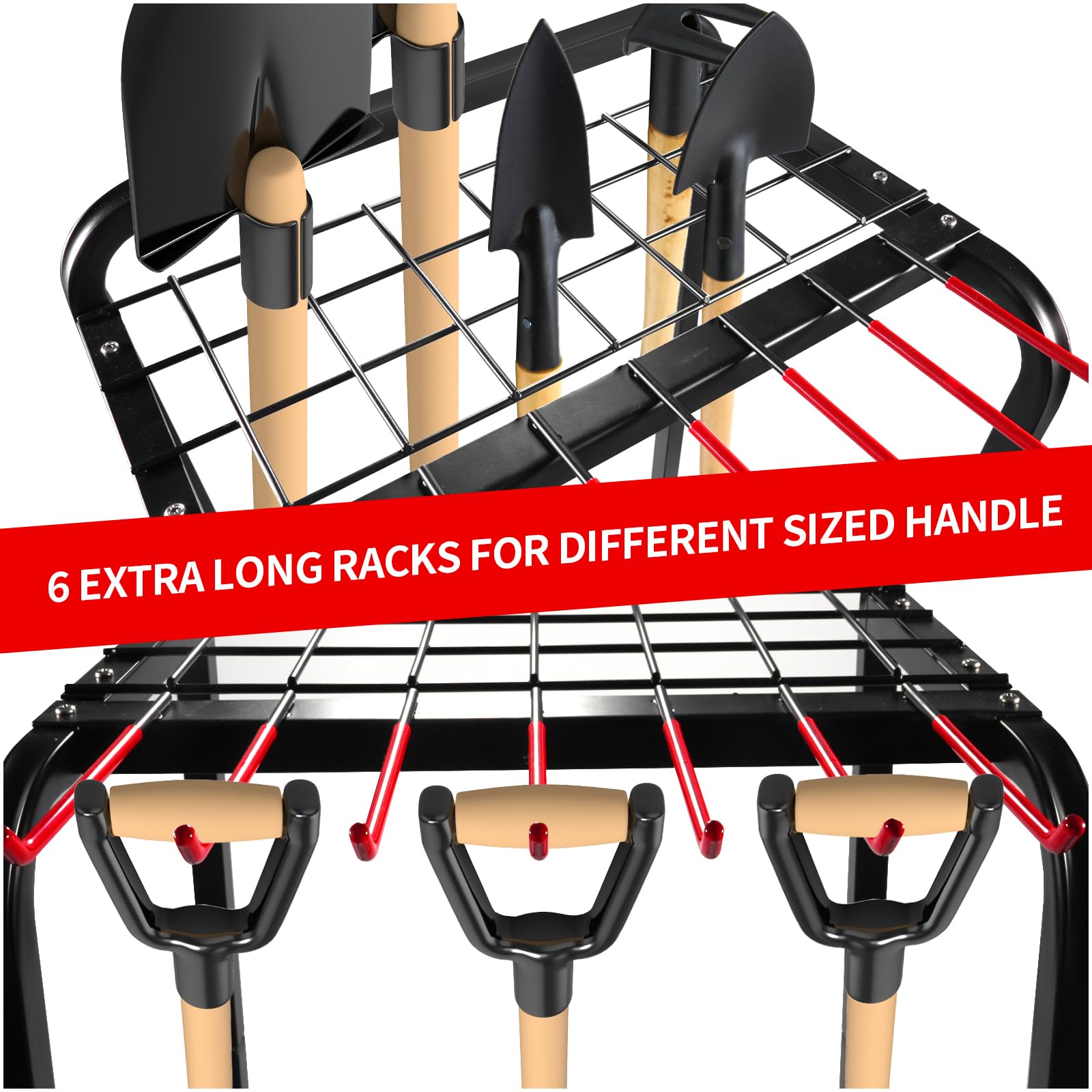 Trieez Heavy Duty Garden Tool Storage, Alloy Steel Garden Tool Organizer - Sturdy Metal Garden Tool Organizer for Garage, Tools, Shed, Yard Tool Holder, Garage Tool Organizer Rack - BLK