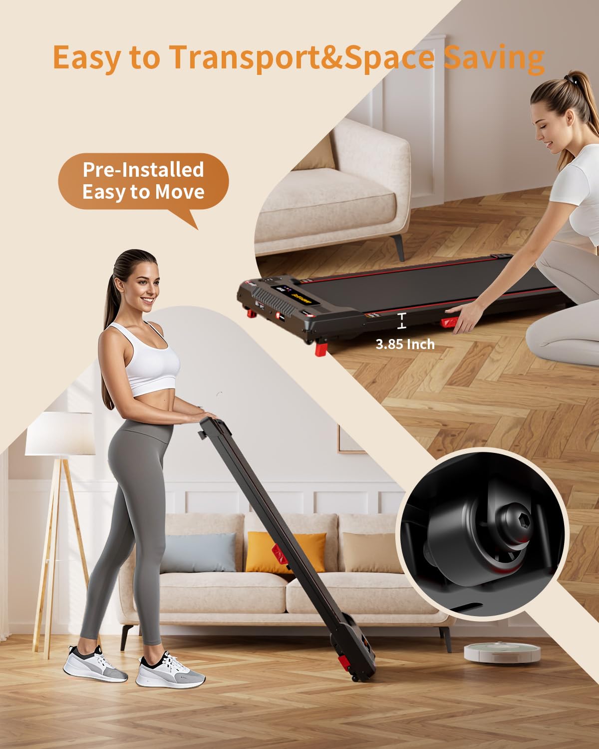 Walking Pad Treadmill, Anylife Incline Walking Pads Under Desk 330lb Capacity, 2.5HP Portable Treadmills for Home, Compact Treadmill Small Running Pad with LED Display, Remote Control, Black