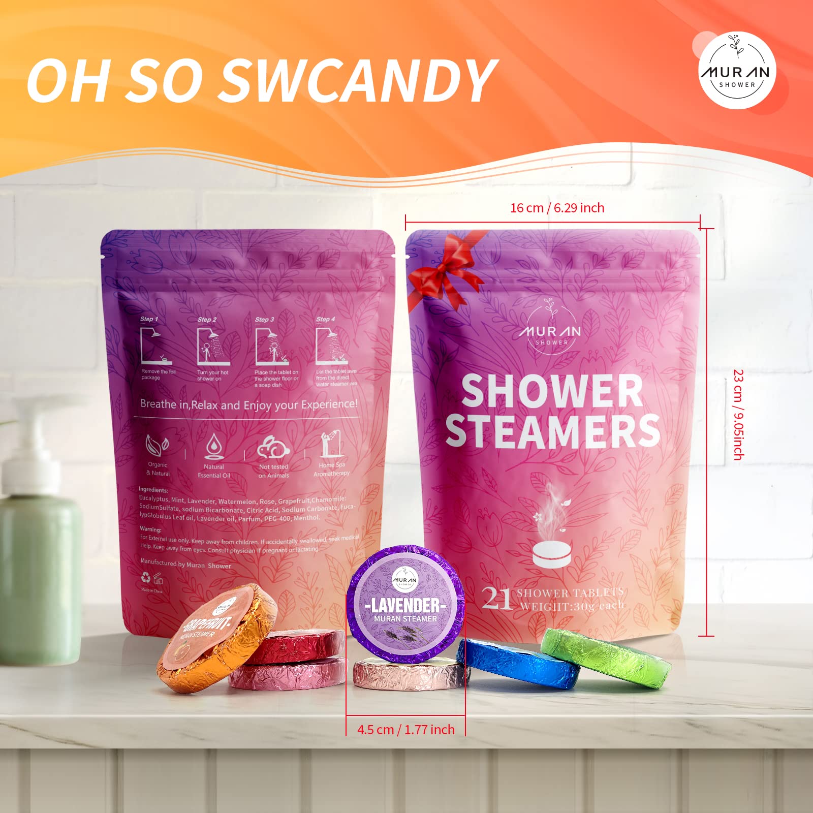 Shower Steamers Aromatherapy 21-Pack Shower Bombs Gifts for Mom Wife, Organic Eucalyptus Rose Lavender Mint Wrapefruit Chamomile Watermelon Essential Oil, Birthday Christmas Gifts for Women Girlfriend