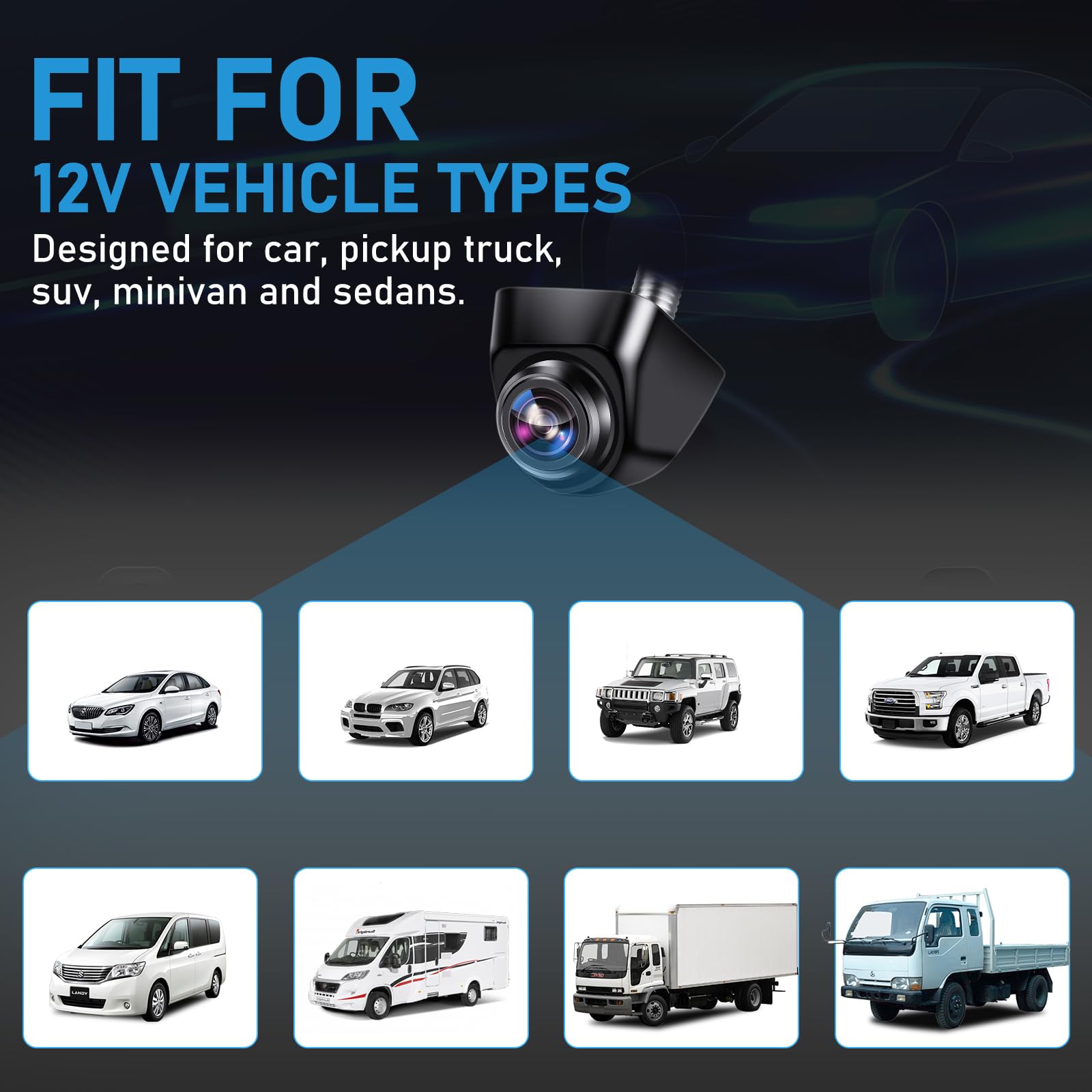 HD Backup Camera for Car Universal Front/Side/Rear Camera for 12V Car Truck Pickup SUV Rear View Reverse Camera with 360° rotation Angle Super Night Vision IP69K Waterproof