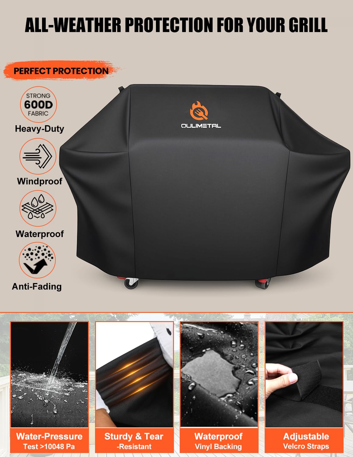72 inch BBQ Grill Cover - 600D BBQ Cover for Outdoor Grill Heavy Duty and Waterproof,Large Barbecue Gas Grill Covers for Weber,Char-Broil,Nexgrill,Monument,Dyna-glo,Brinkmann and More