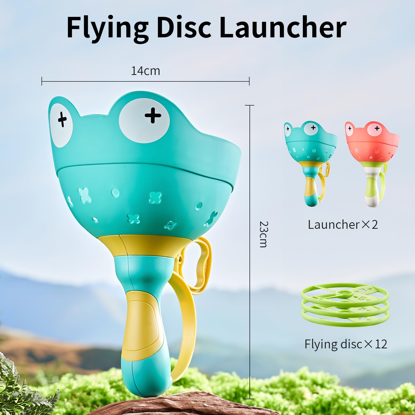 Ivtivfu Outdoor Flying Disc Launcher Toy (2PCS): Outside Catching Games for Kids Ages 4-8, Fun Toddler Toy for 3 4 5 6 7 8 Years Old Boys Girls, Creative Birthday Easter for Children Ages 3-5