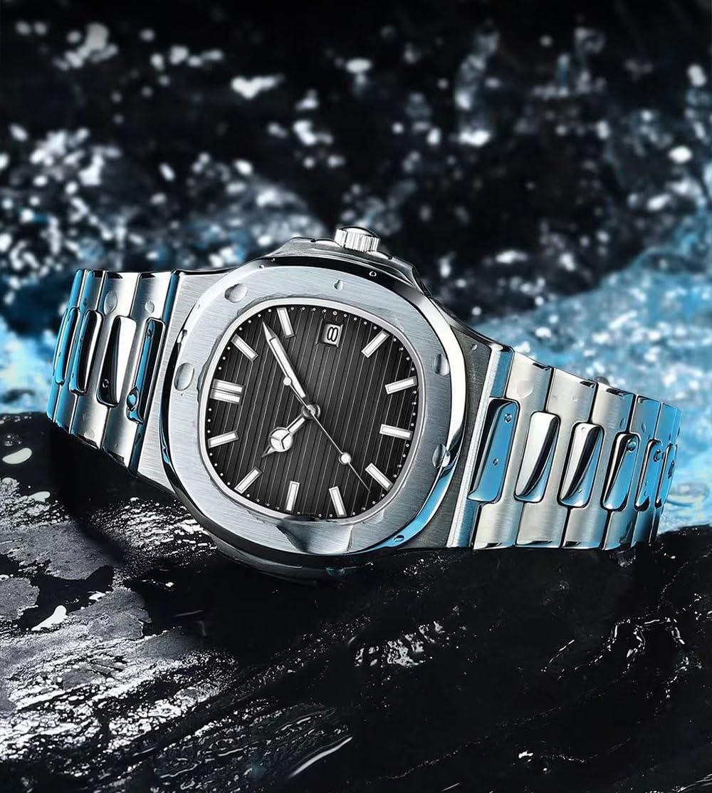 BESTKANG Men Quartz Movement Watch,Waterproof Luminous Men's Watch, Stainless Steel Strap Business Watches (Black)