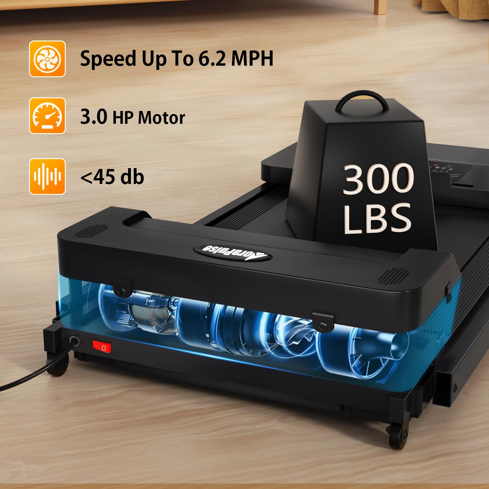 AoraPulse 3.0 HP Foldable Portable Folding Small Treadmills for Home Office with 300 LBS Capacity, Walking Running Exercise Electric Compact Treadmill with LED Display
