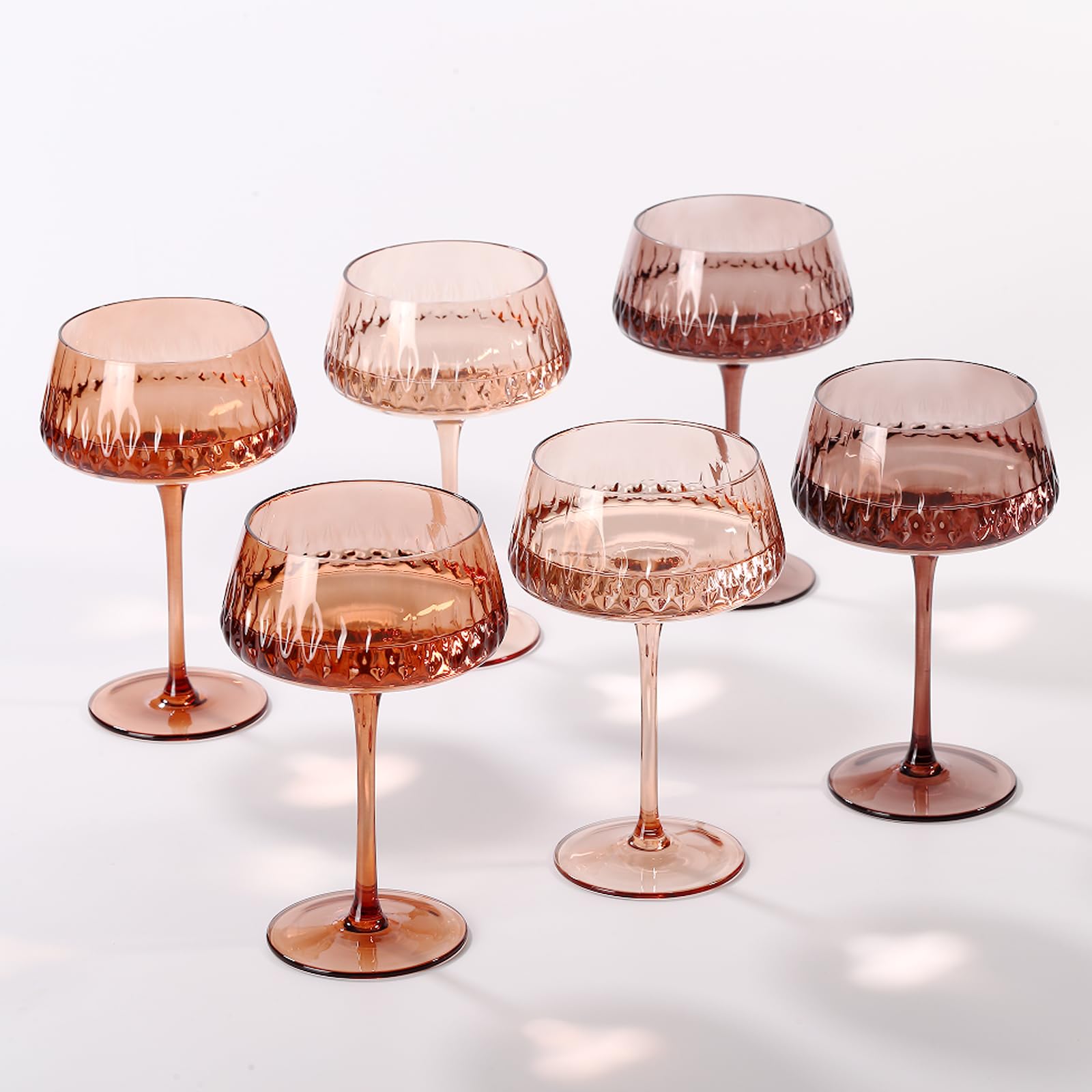 SIPBYSOP Venus Coupe Glasses Set of 6,14 oz Colored Martini Glasses Cocktail Glasses Champagne Glasses,Vintage Champagne Glasses,Valentine's Day Coupe Martini Cocktail Glasses for Party