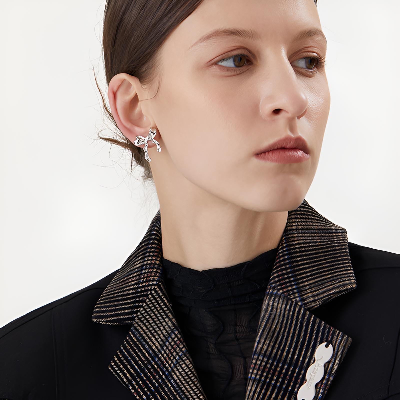 TONLUYAX Silver Bow Earrings Women Girls Ribbon Stud Earrings Hypoallergenic Bowknot Earrings Gift