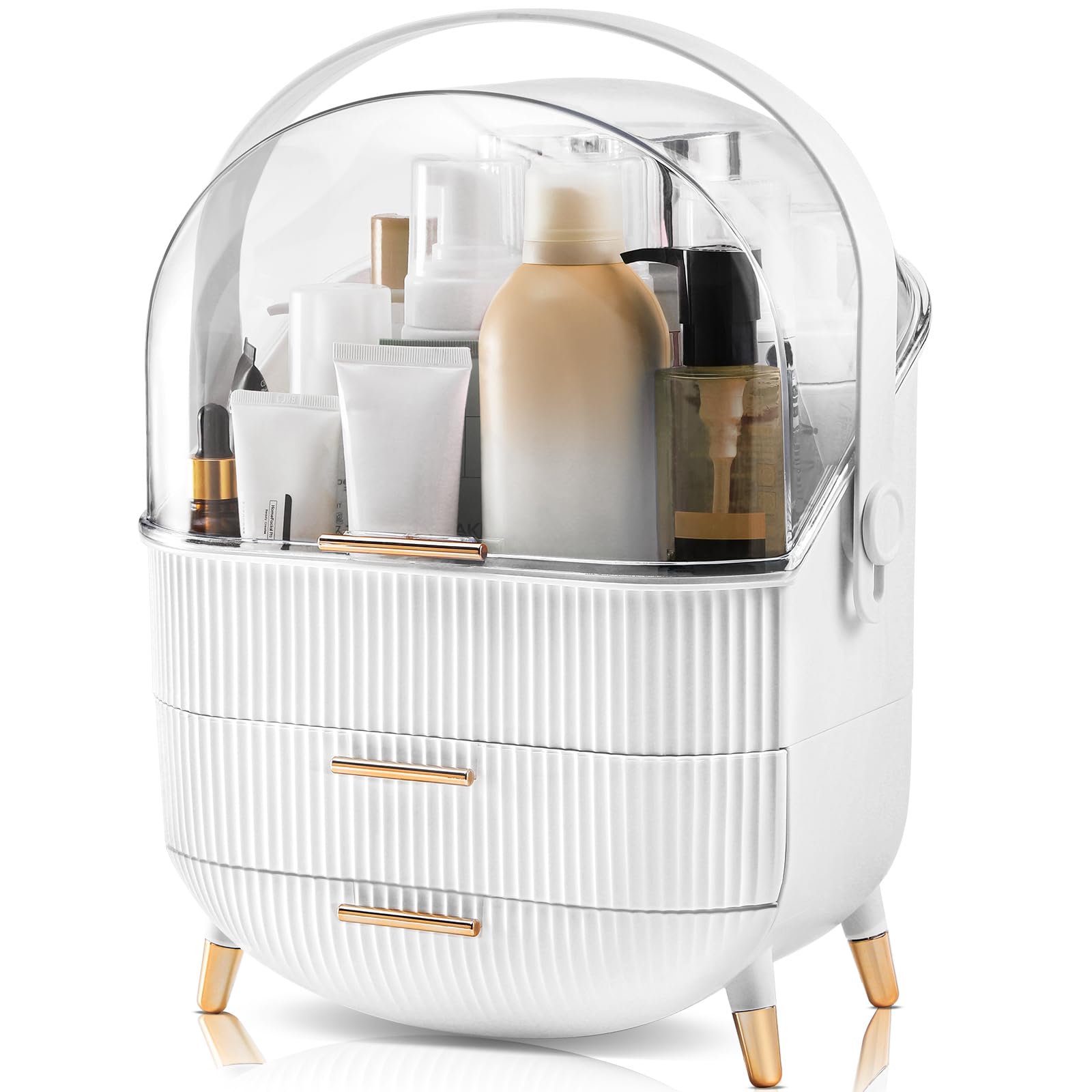 lurcns Makeup Organizers and Storage, Make up Organizer for Vanity Cosmetics Skincare Organizers With Lid and Drawers Display Cases for Countertop(White)