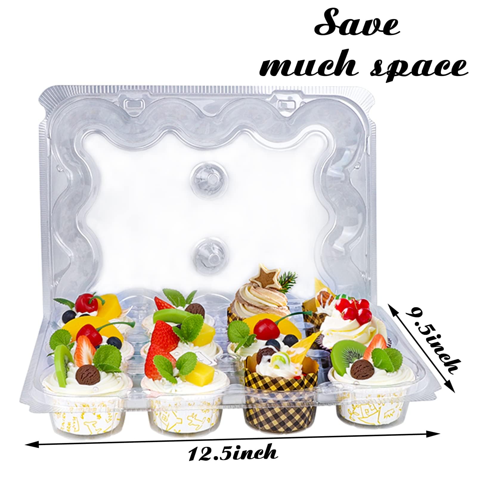 TWOWYHI 12 Counts x 15 Sets Cupcake Containers 12 Count Cupcake Boxes Plastic Cupcakes Carrier Holders for Clear Plastic Disposable Cupcakes Containers with Detachable Tall Lid