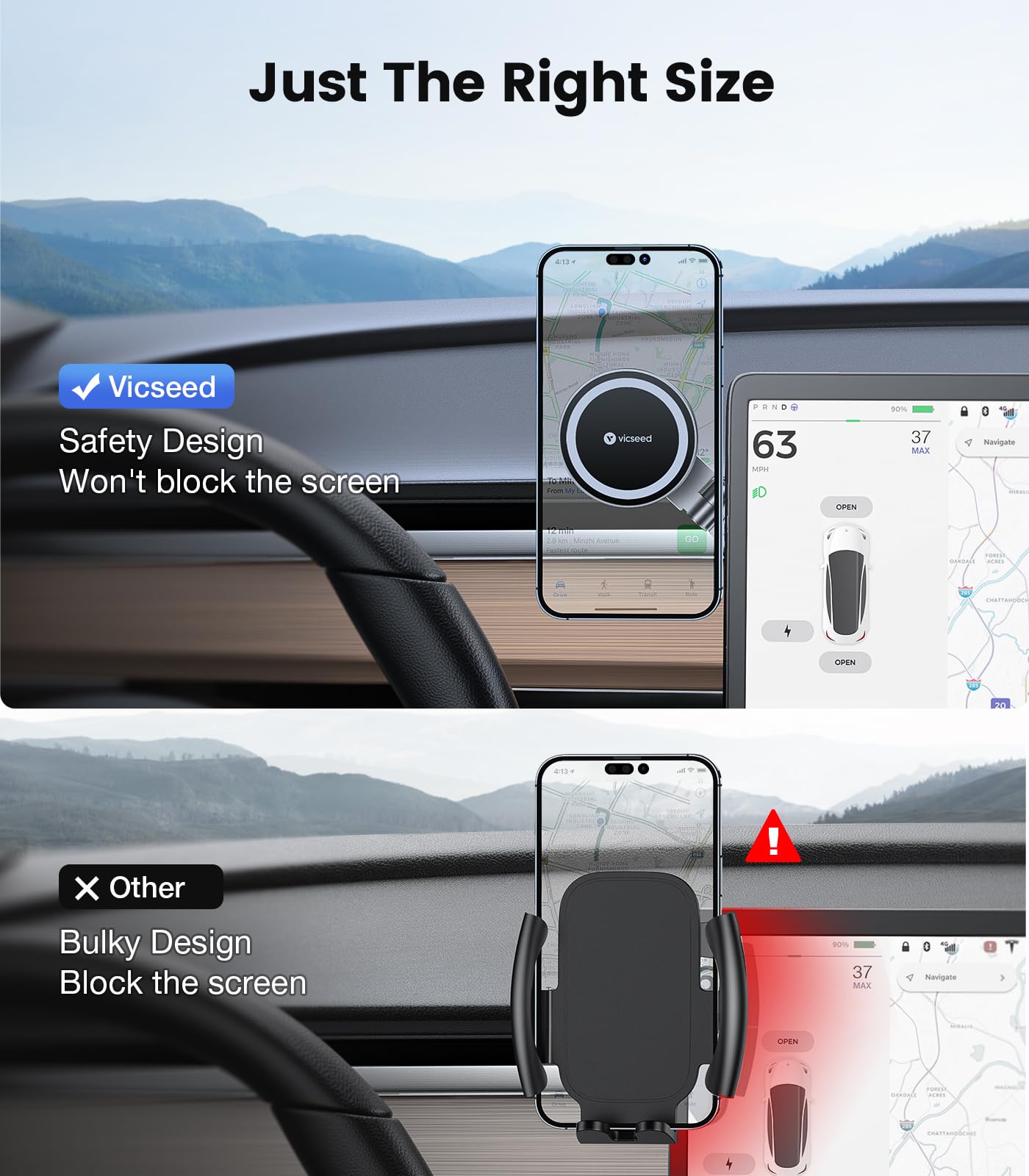 VICSEED Tesla Phone MountใStrongest Magnet PowerใMagSafe Car Mount for Tesla Model 3 Model Y, Foldable Hidden Tesla Phone Holder Fit for All Phone, Tesla Model Y Accessories Tesla Model 3 Accessories