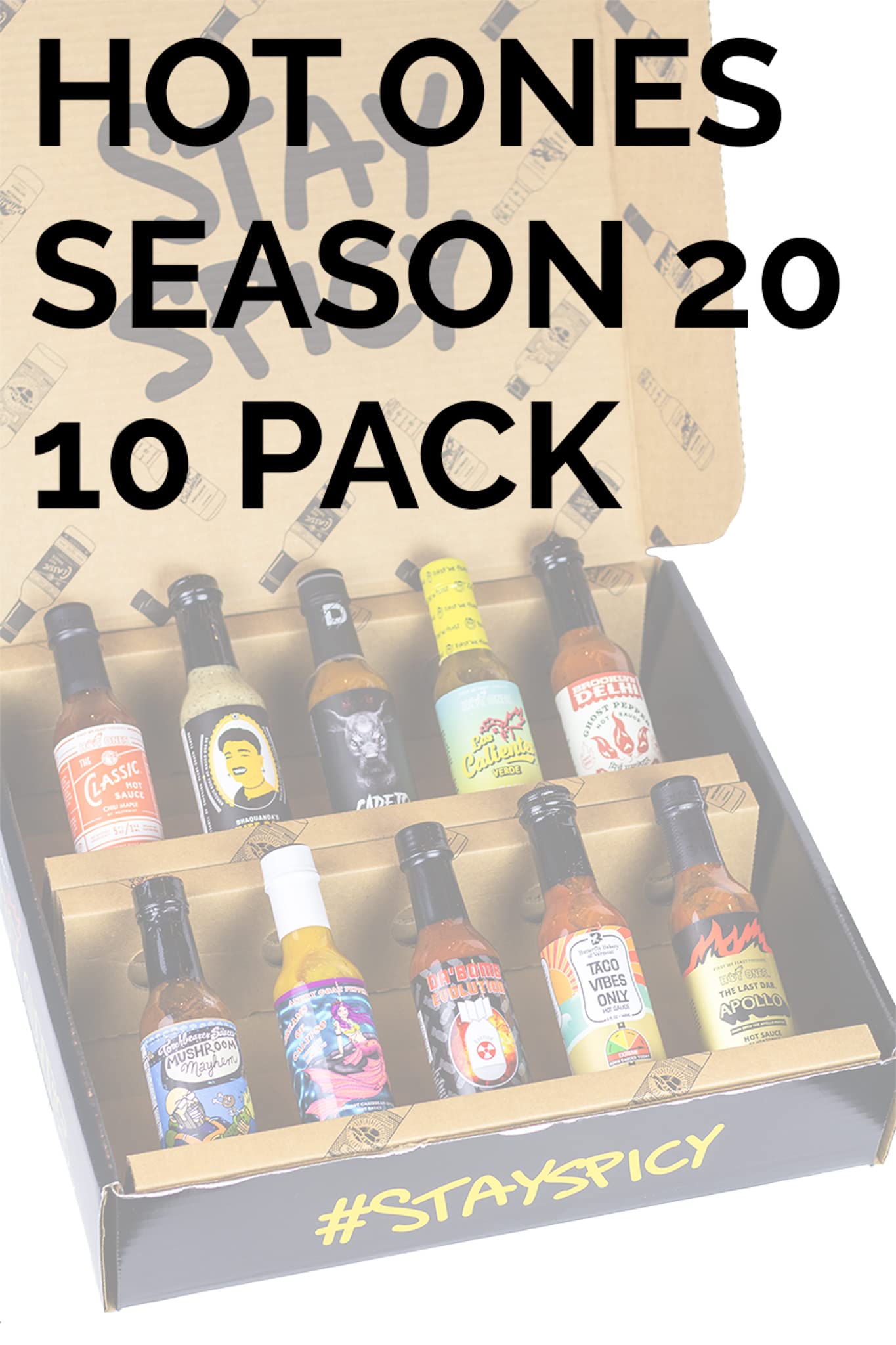 Hot Ones Season 20 Lineup, Hot Sauce Challenge Kit Made with Natural Ingredients, Unique Condiment Gift Box is the Ultimate Variety Pack for Spice Lovers, 5 fl oz Bottles Produced in Small Batches (10-Pack)