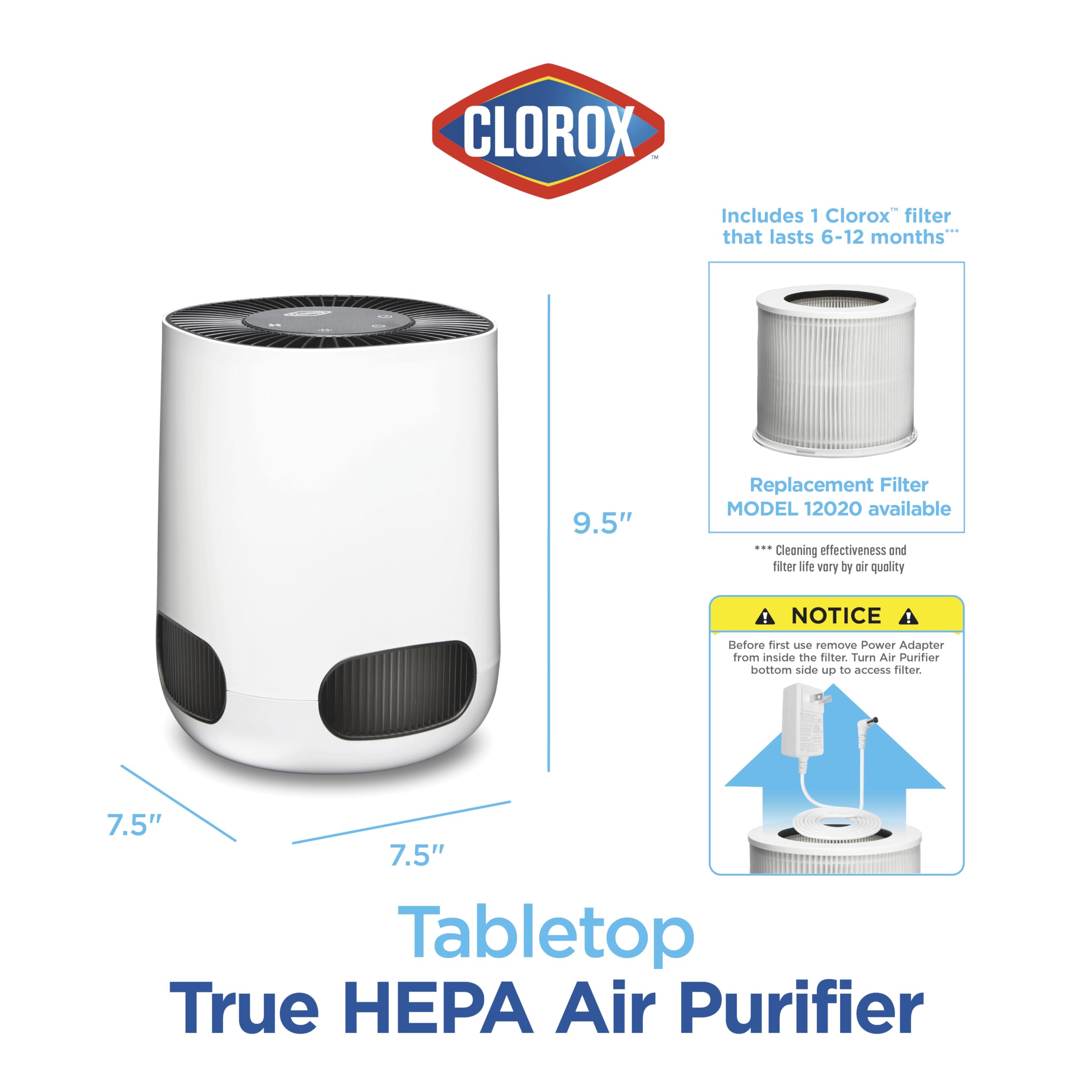 Clorox Air Purifiers for Bedroom Home, True HEPA Filter, Small Rooms Up to 200 Sq Ft, Removes 99.9% of Mold, Viruses, Wildfire Smoke, Allergens, Pet Allergies, Dust, AUTO Mode, Whisper Quiet
