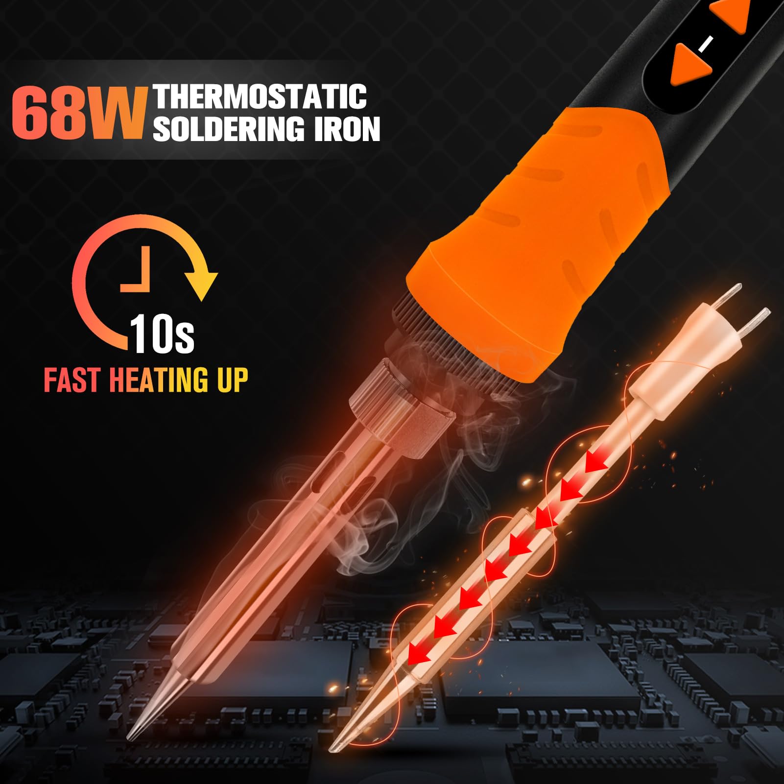 Soldering iron, 68W Soldering Gun, 9-in-1 Soldering Kit LCD Adjustable Temperature 392-932℉ & Thermostatic Design, Soldering Iron Kit with 5PCS Soldering Tips, Wire, Sponge, Flux