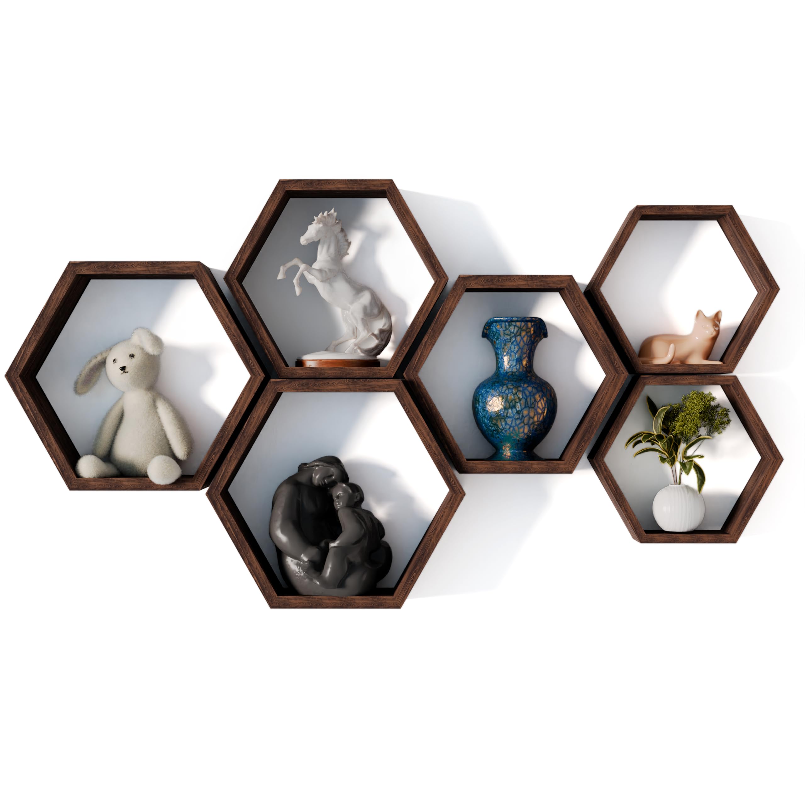 Decovate Hexagon Floating Shelves Set of 6 Honeycomb Shelves for Wall, Wooden Hexagon Shelves for Farmhouse Storage, Sturdy Elegant & Geometric octagon shelf for office, Kids, DIY & Hallway Wall Décor