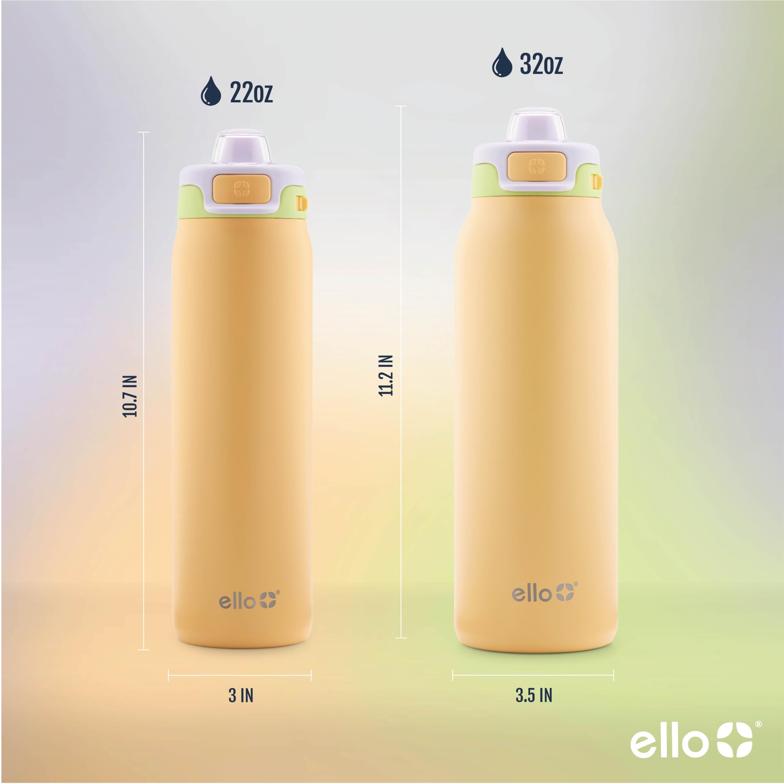 Ello Pop & Fill 22oz Stainless Steel Water Bottle with Quick Fill Technology, Double Walled and Vacuum Insulated Metal, Leak Proof Locking Lid, Sip and Chug, Reusable, BPA Free, Sunset Meadow