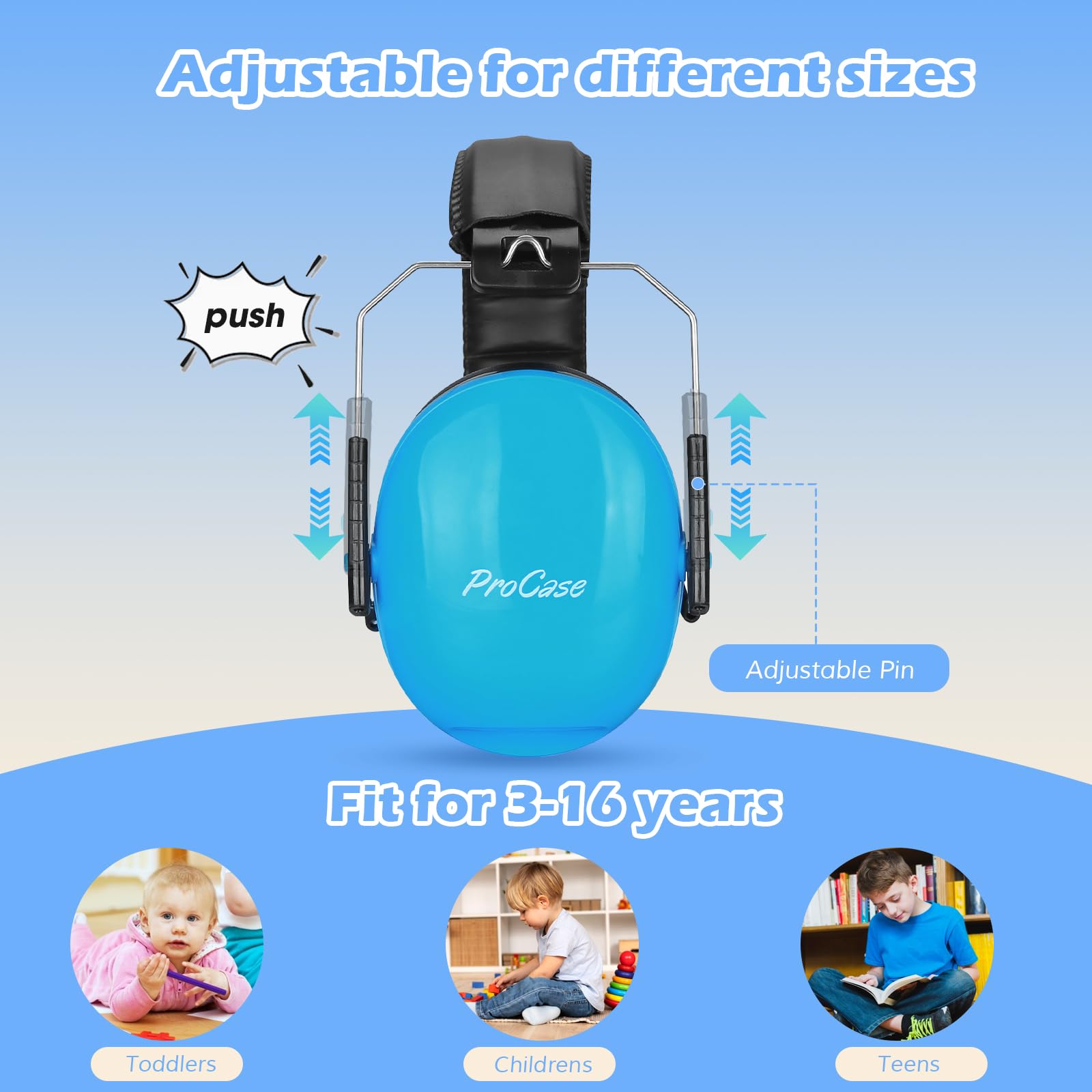 ProCase Noise Cancelling Headphones for Kids Toddler, SNR 27dB Noise Reduction Ear Muffs, Hearing Protection for Monster Jam, Concerts, Fireworks, Shooting, Air Show, Autism Sensory Needs -Blue