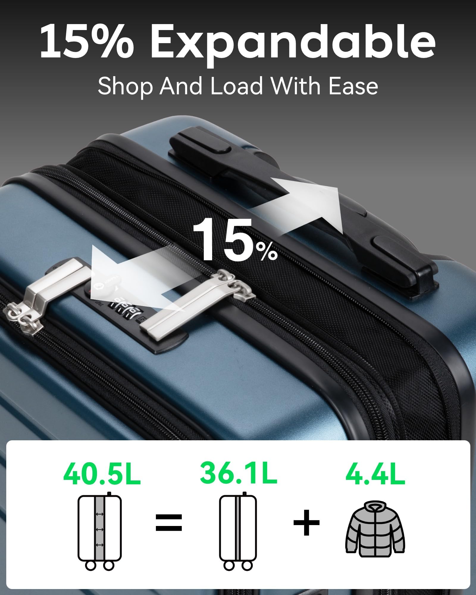 LUGGEX Carry On Luggage 22x14x9 Airline Approved, Expandable Polycarbonate Suitcase with Front Pocket and USB Port (Silver, 20 Inch, 36.1L)
