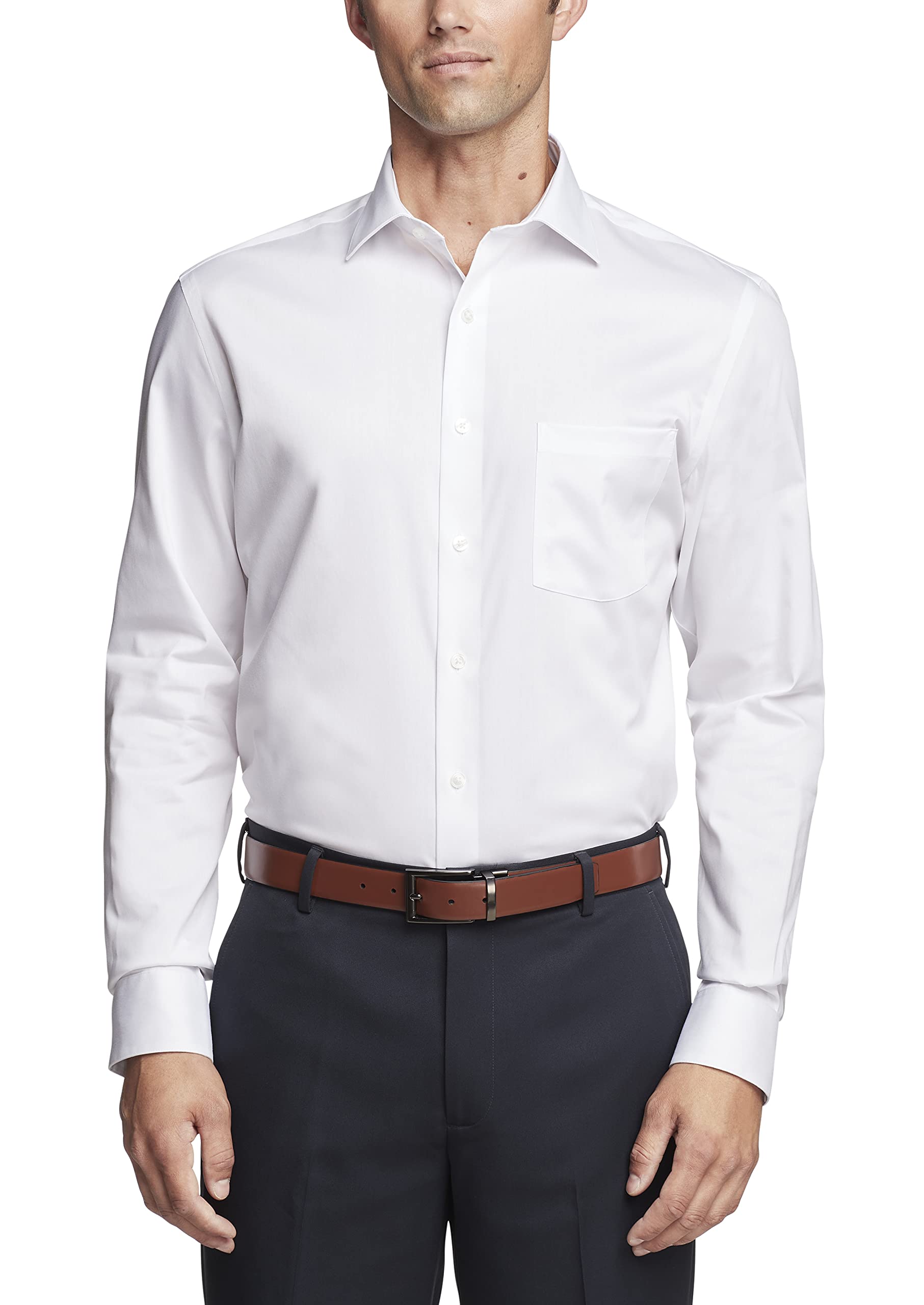 Van Heusen Men's Dress Shirt Regular Fit Ultra Wrinkle Free Flex Collar Stretch, White, 17"-17.5" Neck 36"-37" Sleeve