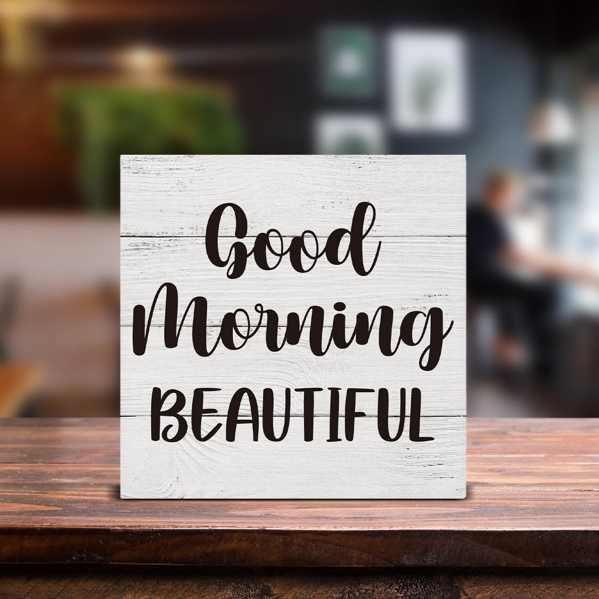 Good Morning Beautiful Wooden Box Sign Desk Decor Wood Box Sign for Home Bedroom Bathroom Shelf Table Decoration 5 X 5 Inch